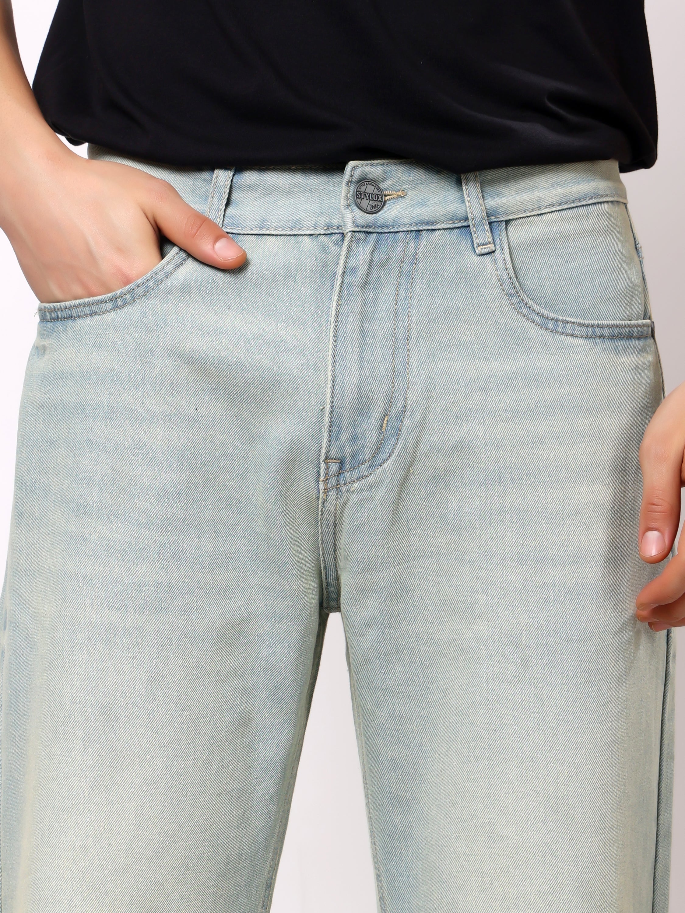 Stylox Baggy Fit Non-Stretch Wide Leg Casual Streetwear Denim Jeans For Men