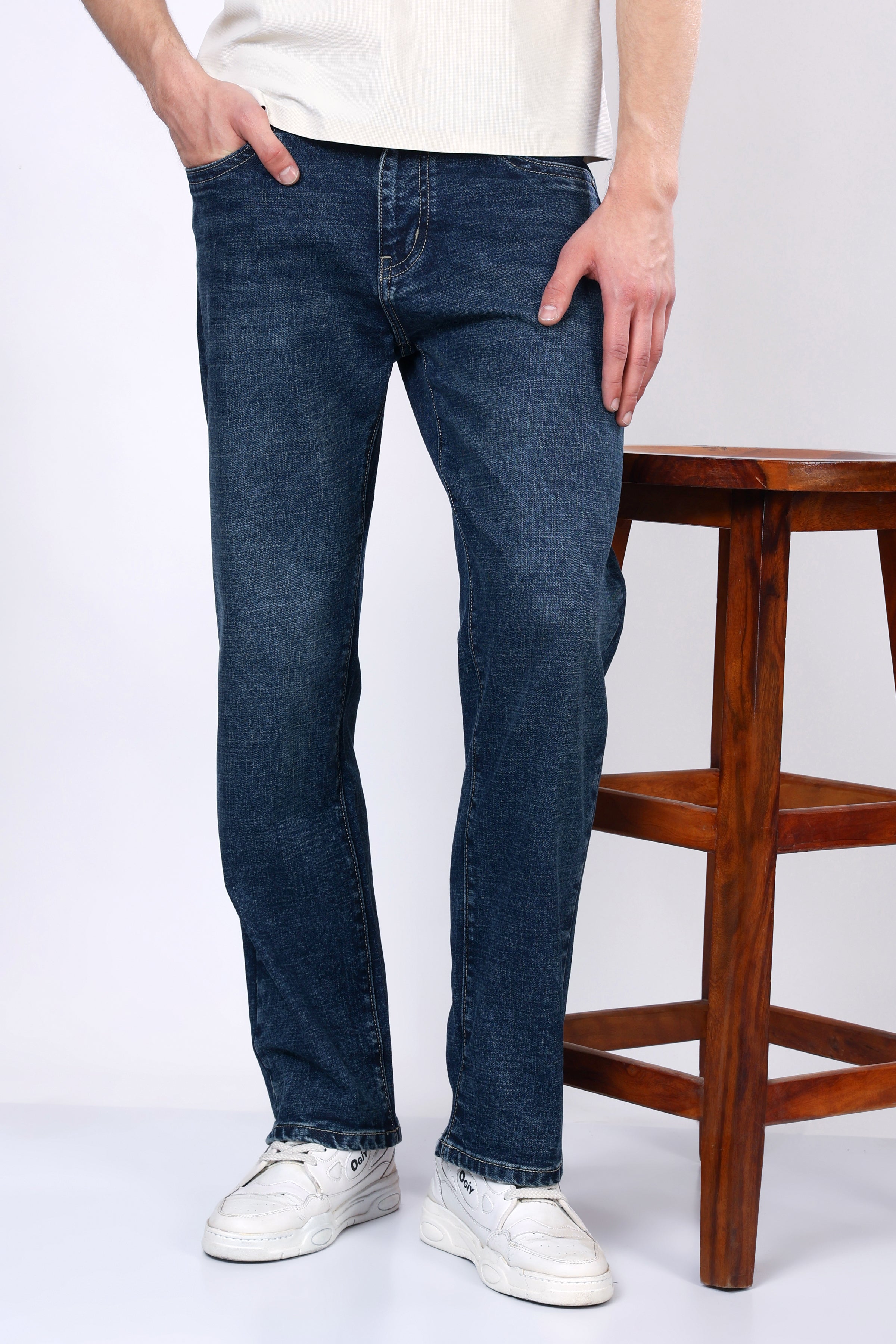 Stylox Men’s Comfort Fit Stretchable Greenish Blue Denim Jeans - Stylox