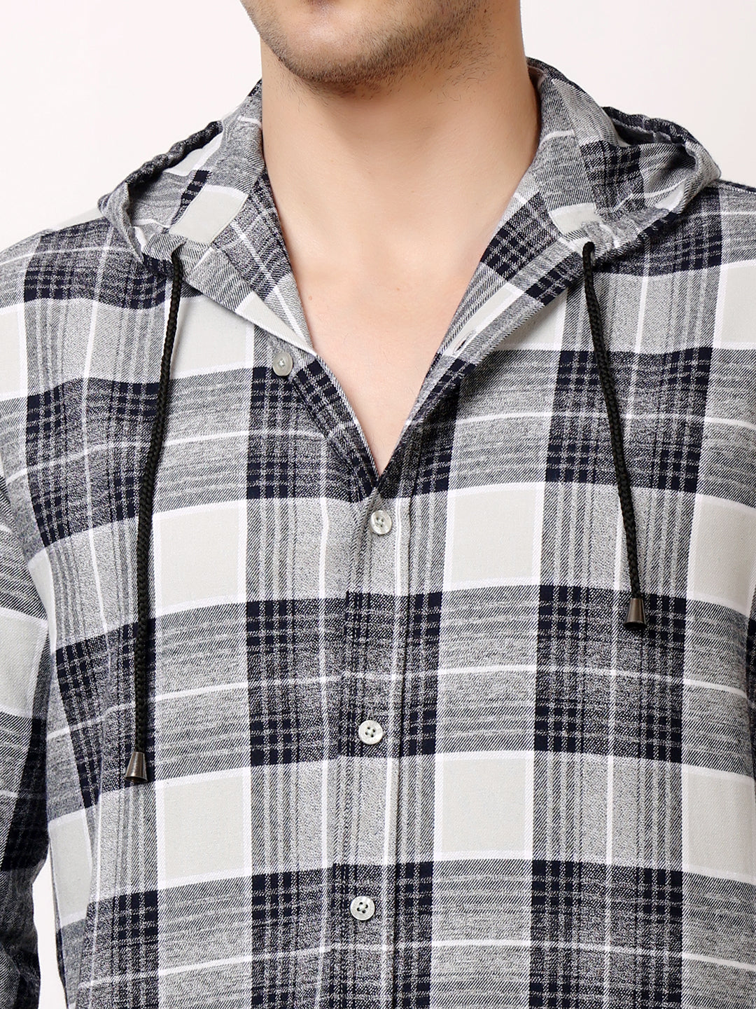 Stylox Men’s Regular Fit Hooded Check Shirt | Full Sleeve Cotton Blend Casual Checkered Shirt - Stylox