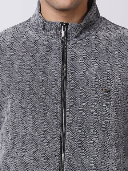 Stylox Men’s Textured Winter Jacket – High-Neck Full-Zip Warm Fleece Jacket for Casual &amp; Daily Wear