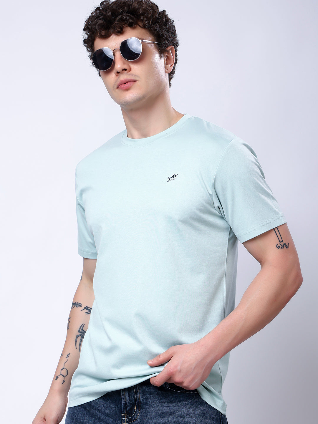 Stylox Men’s Regular Fit Round Neck Half Sleeve Casual Solid T-Shirt–Pista - Stylox