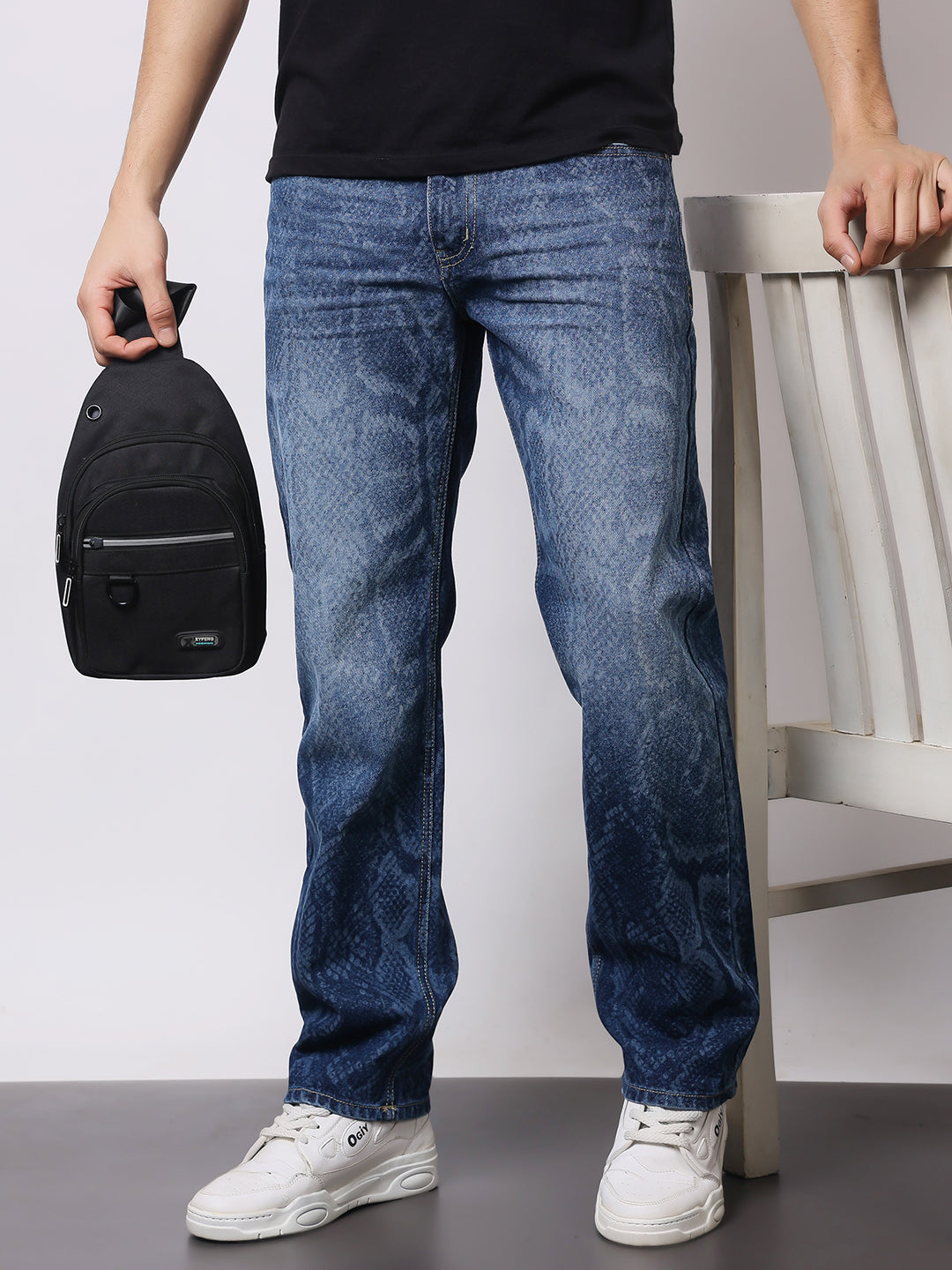 Stylox Men’s Relaxed Fit Cracked Wash Denim Jeans | Trendy Heavy Washed Straight Fit Jeans for Streetwear Style - Stylox