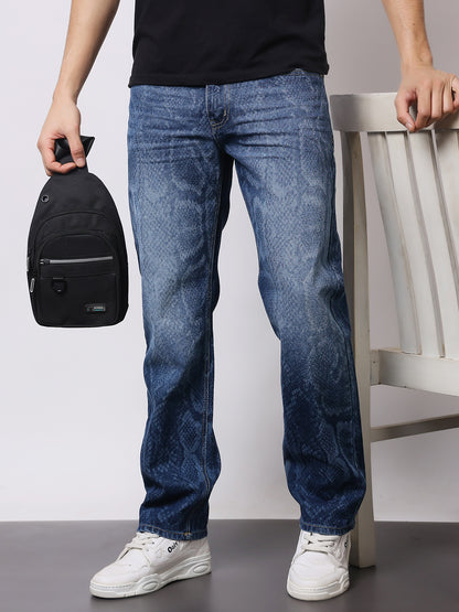 Stylox Men’s Relaxed Fit Cracked Wash Denim Jeans | Trendy Heavy Washed Straight Fit Jeans for Streetwear Style - Stylox