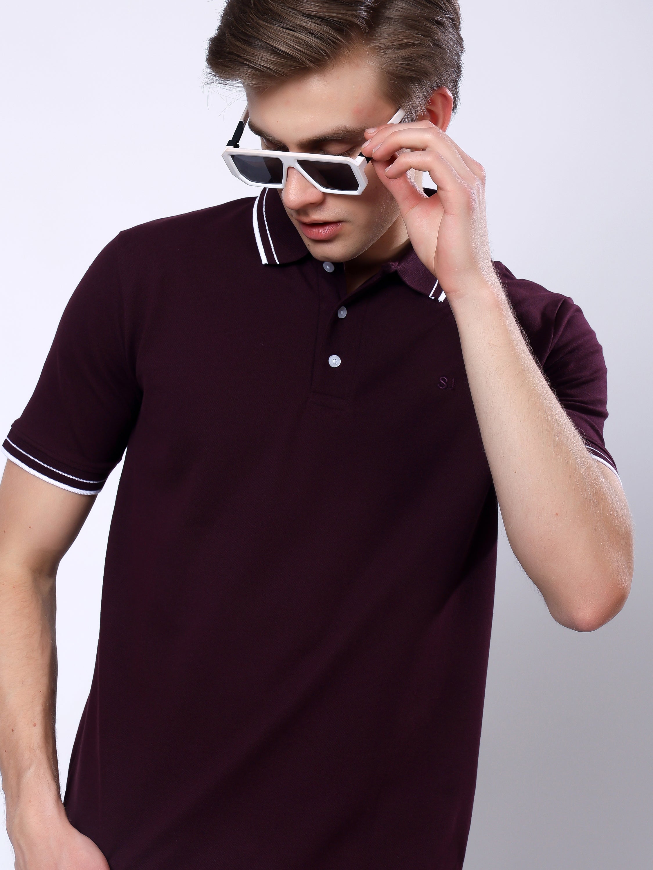 Stylox Men’s Solid Polo T-Shirt with Contrast-Tipped Collar - Stylox