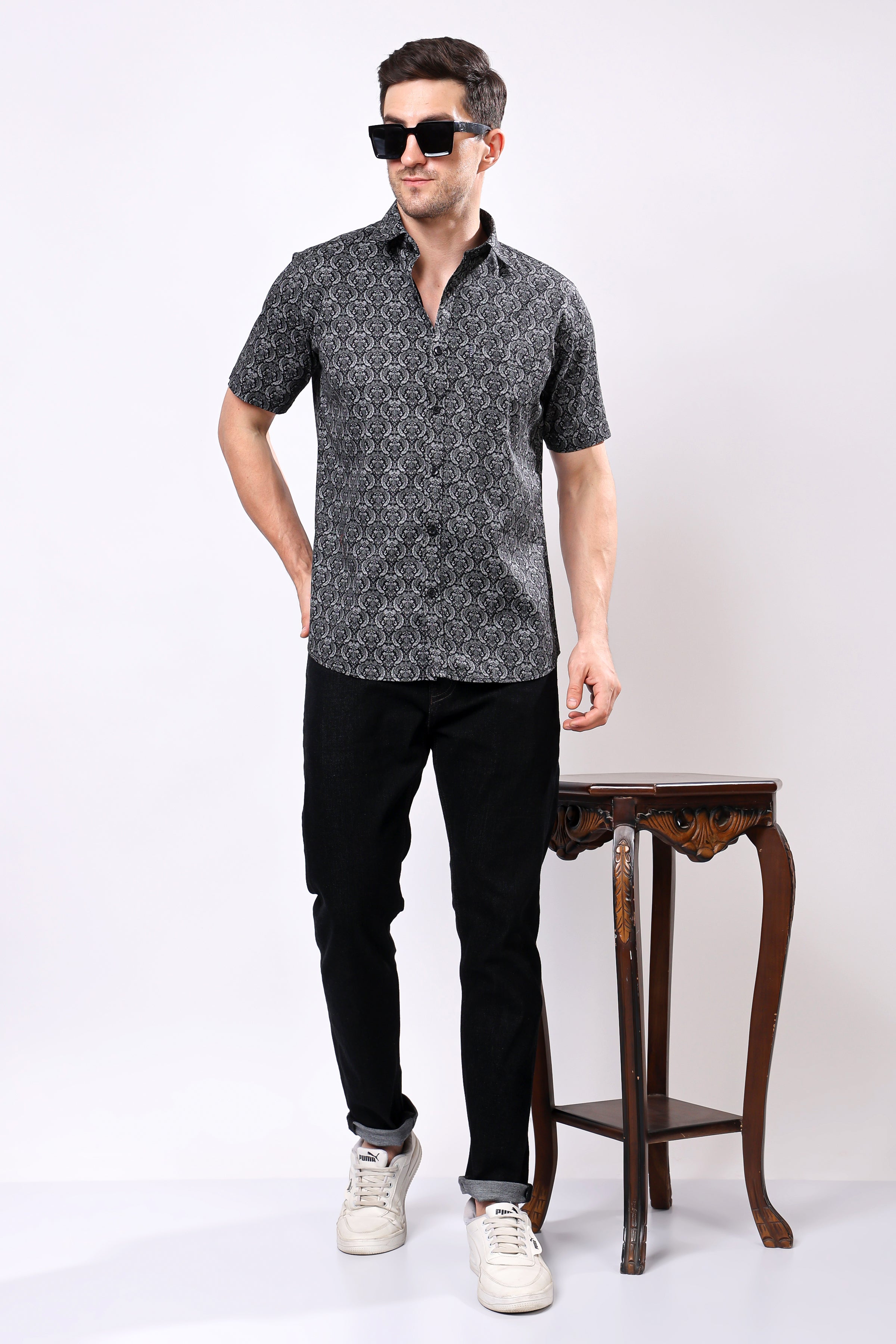 Stylox Men's Half Sleeve Floral Printed Casual Shirt – Trendy Cotton Blend Regular Fit Summer Shirt for Stylish Everyday Wear - Stylox