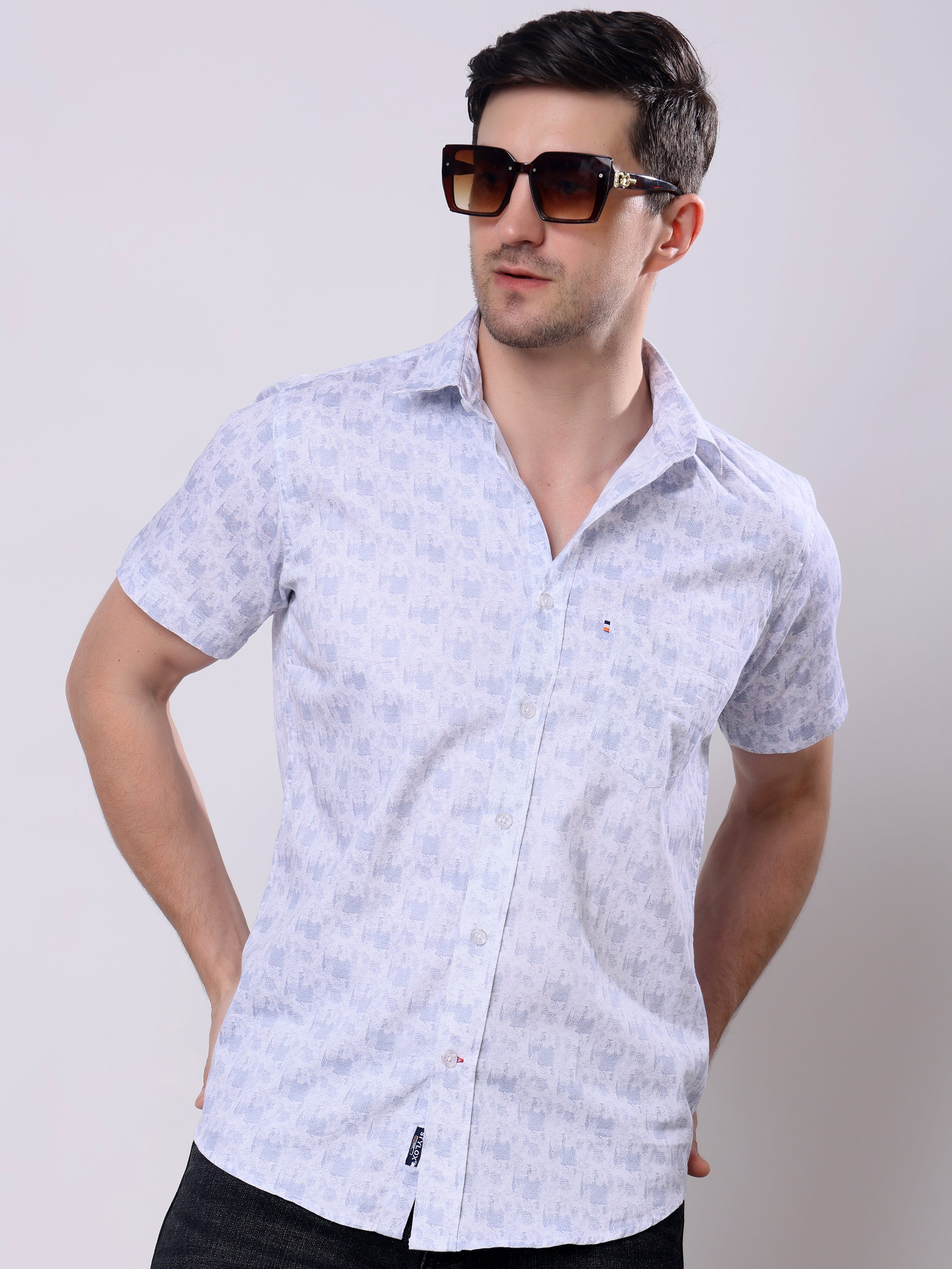 Stylox Men’s Regular Fit Half Sleeve Abstract print Cotton Summer Casual Shirt - Stylox
