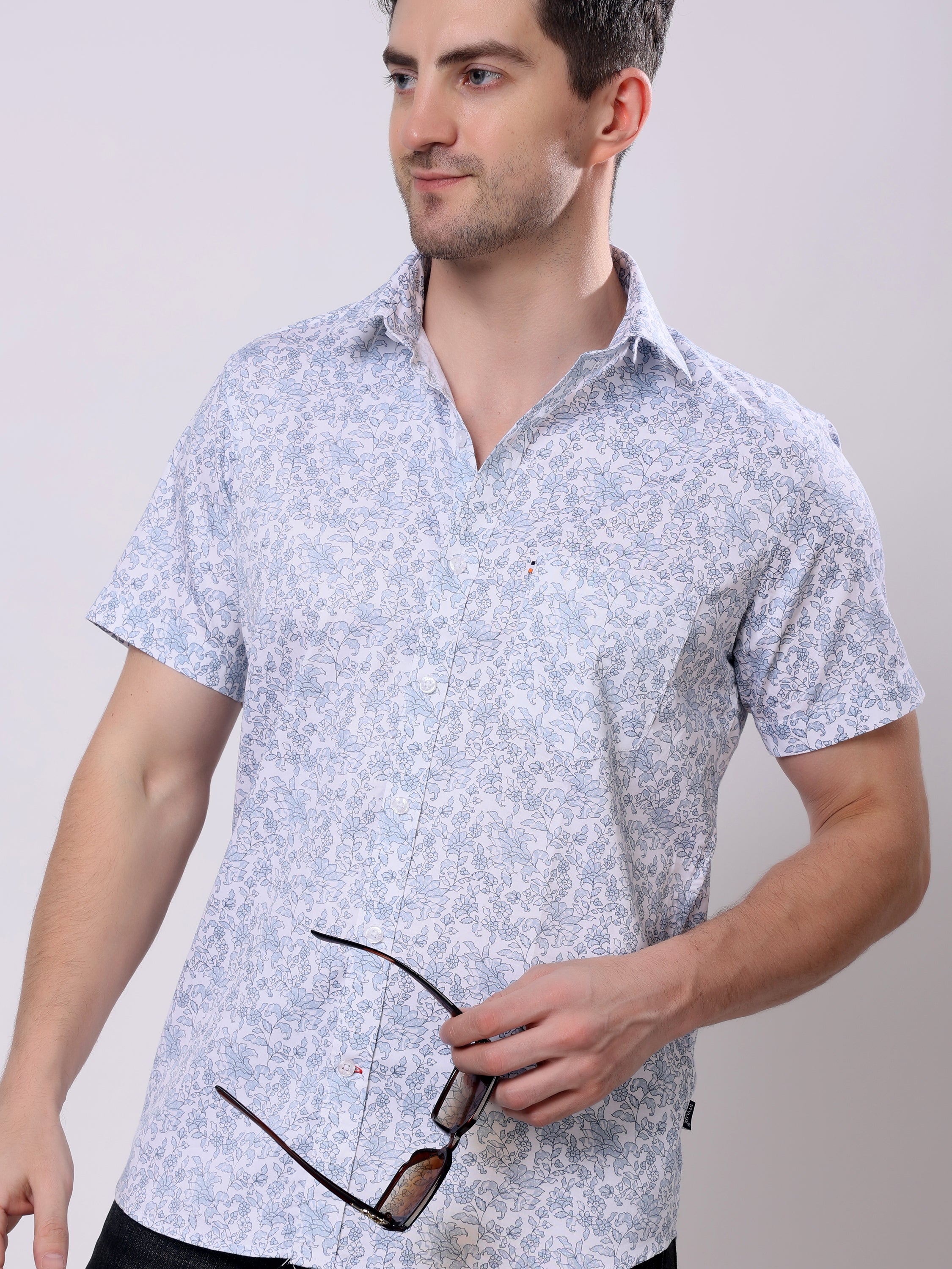 Stylox Men’s Regular Fit Half Sleeve floral print Cotton Summer Casual Shirt - Stylox
