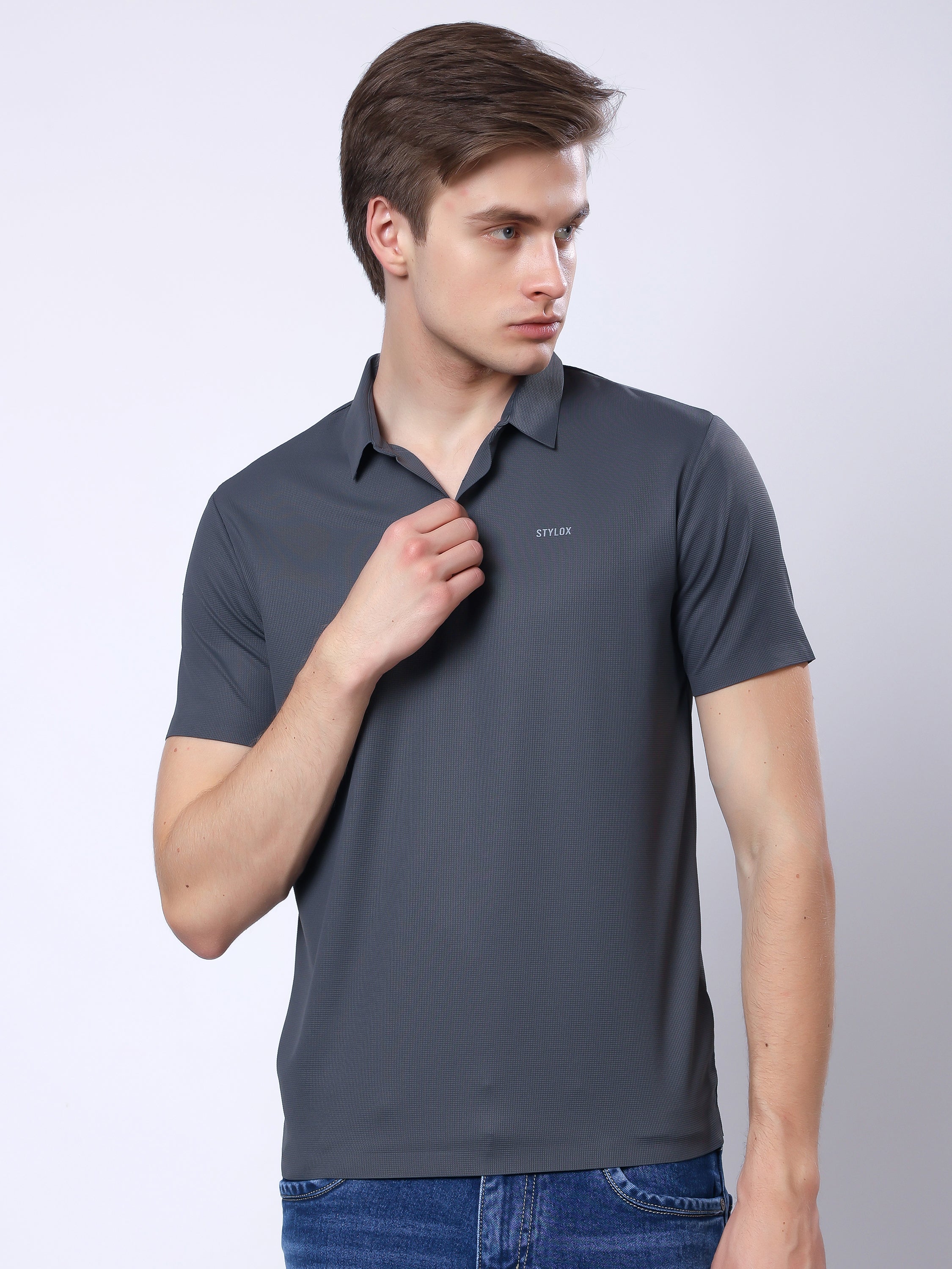 Stylox Men’s Premium Regular Fit Stretchable Polo T-Shirt–Grey - Stylox