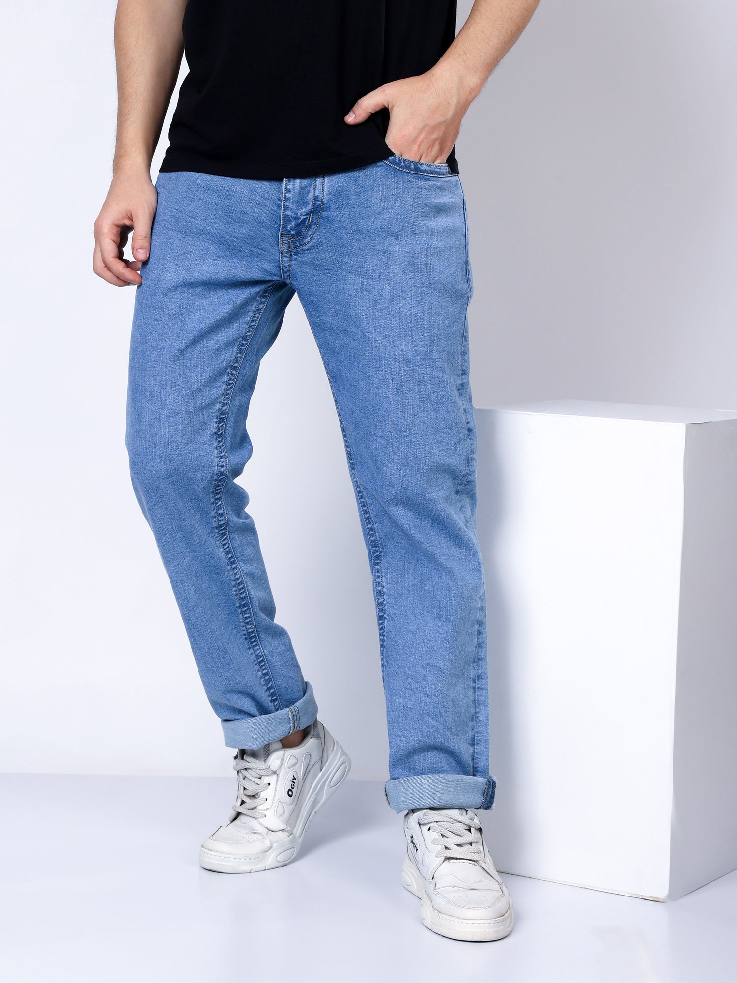 Stylox Men’s Slim Fit Stretchable Greenish Blue Denim Jeans - Stylox