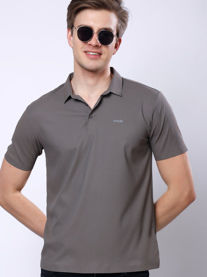 Stylox Men’s Premium Regular Fit Stretchable Polo T-Shirt-Arm Taupe - Stylox