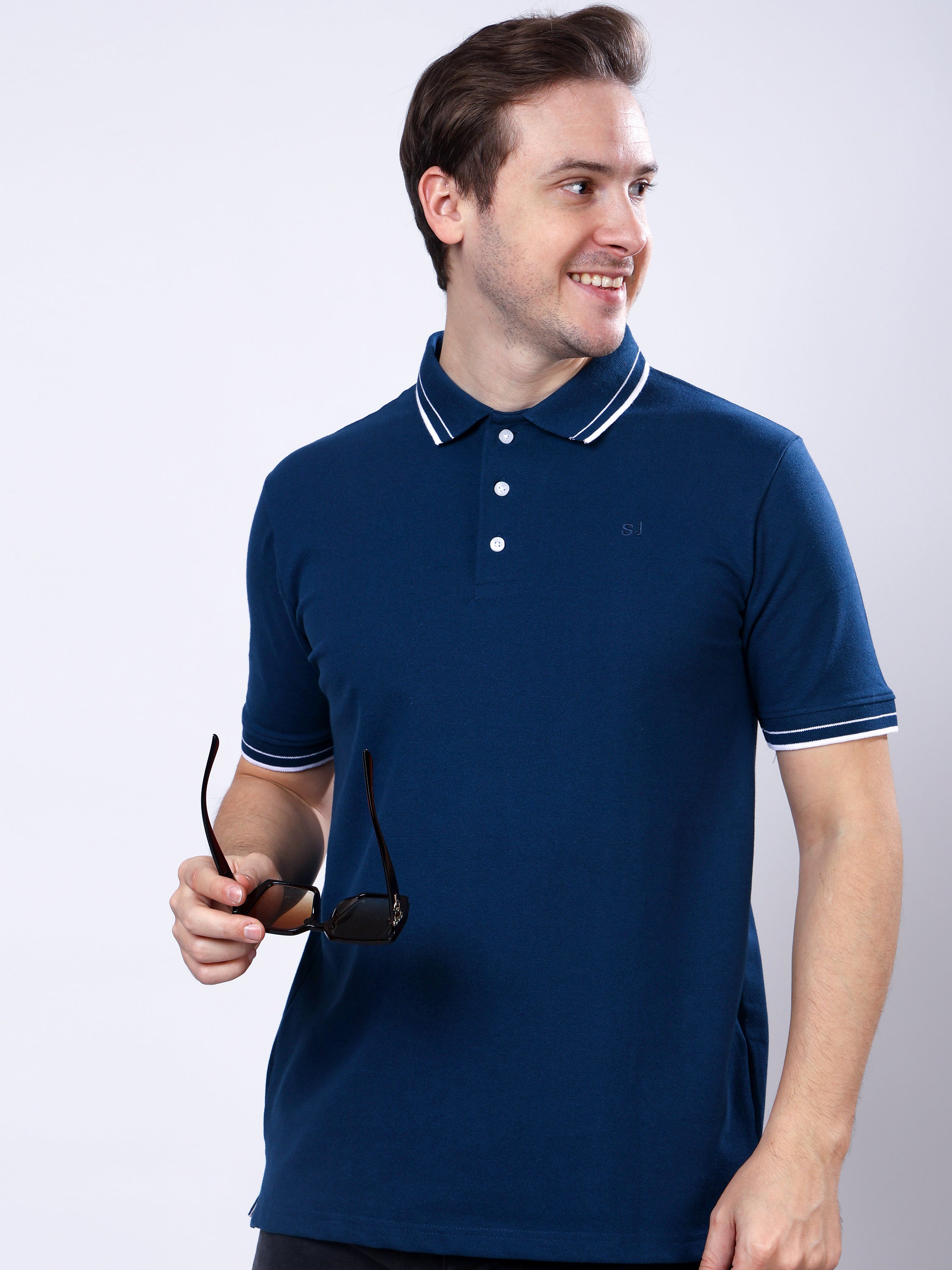 Stylox Men’s Solid Polo T-Shirt with Contrast-Tipped Collar - Stylox
