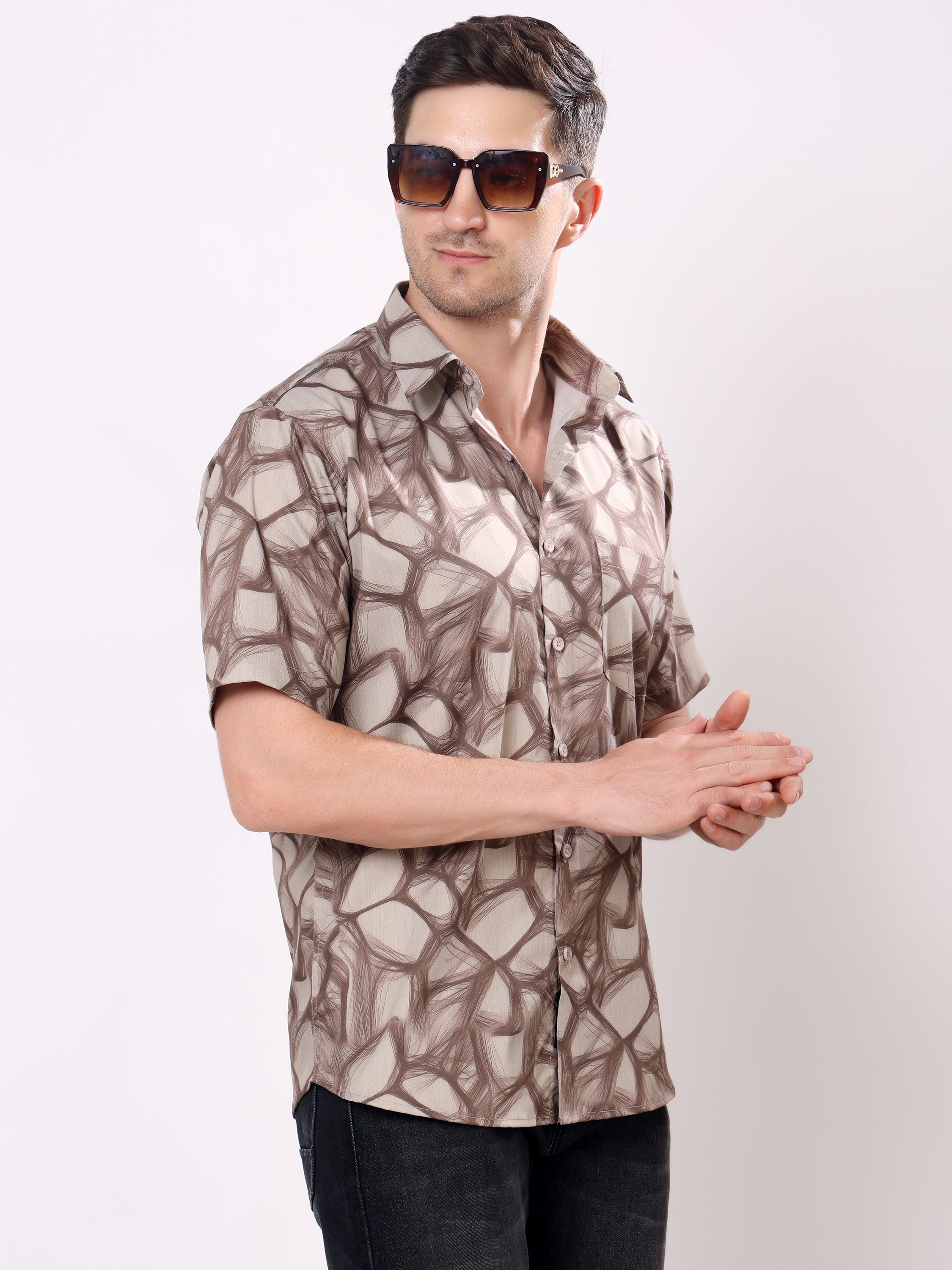 Stylox Men’s Regular Fit Half Sleeve Abstract Printed Casual Stylish Summer Shirt - Stylox