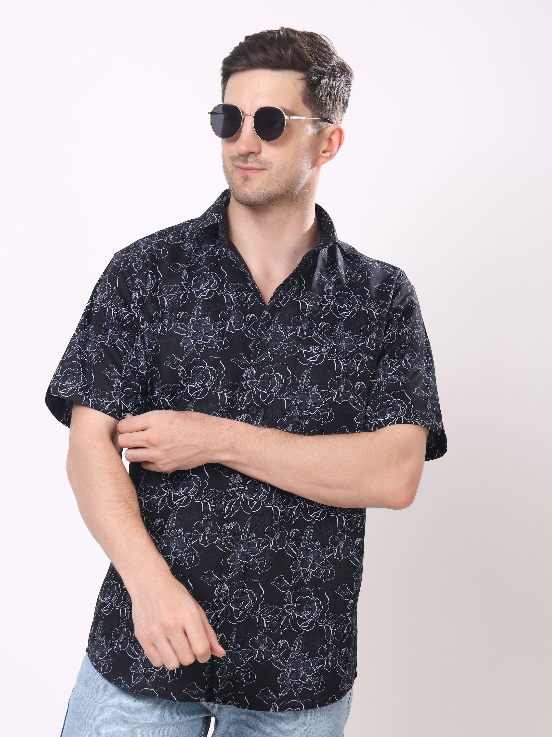Stylox Men’s Regular Fit Half Sleeve Floral Printed Casual Stylish Party & Summer Shirt - Stylox