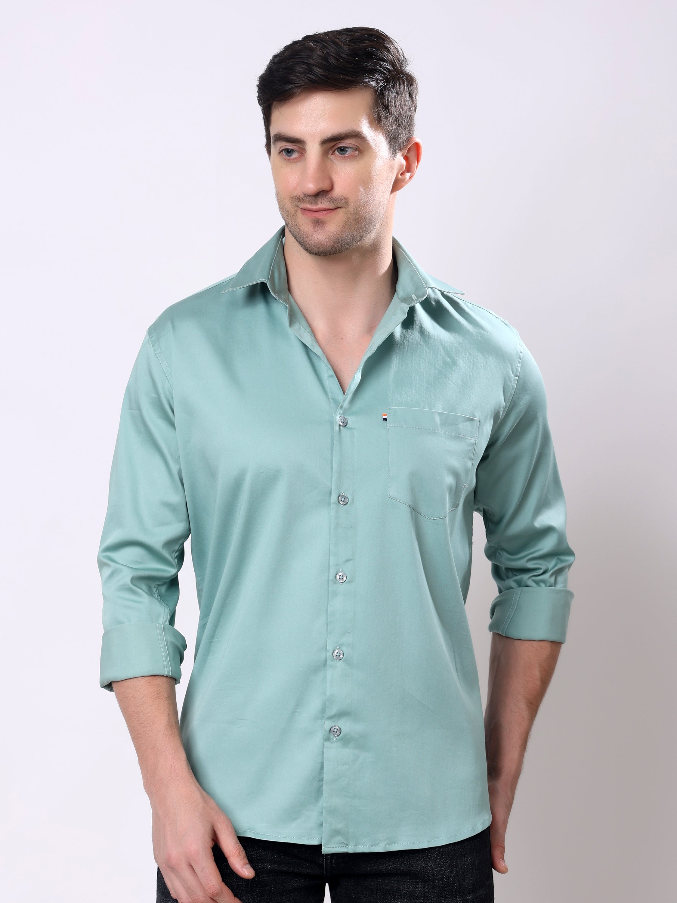 Stylox Men’s Regular Fit Full Sleeve Solid Cotton Satin Casual Shirt - Stylox