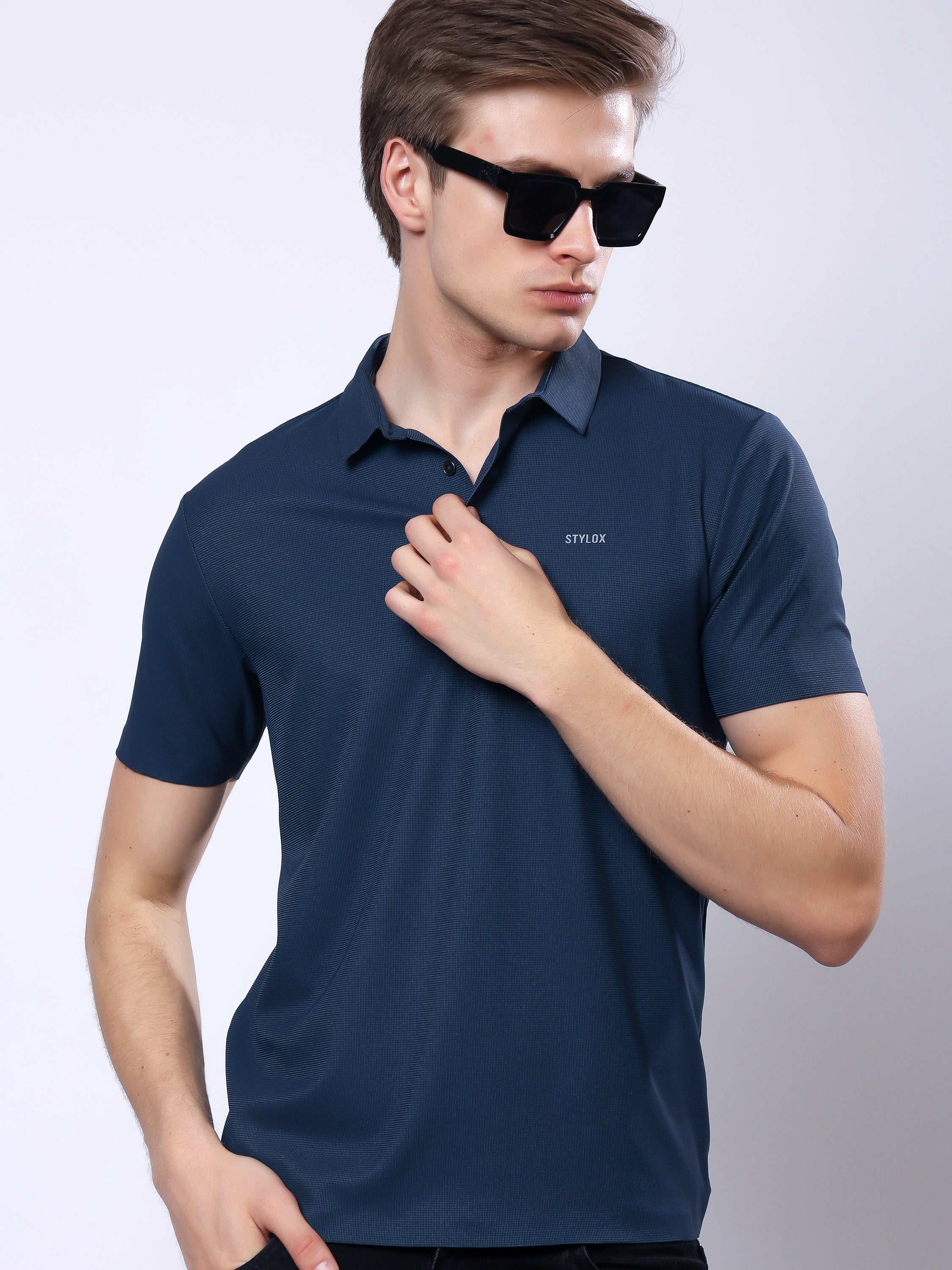 Stylox Men’s Premium Regular Fit Stretchable Polo T-Shirt–Teal - Stylox