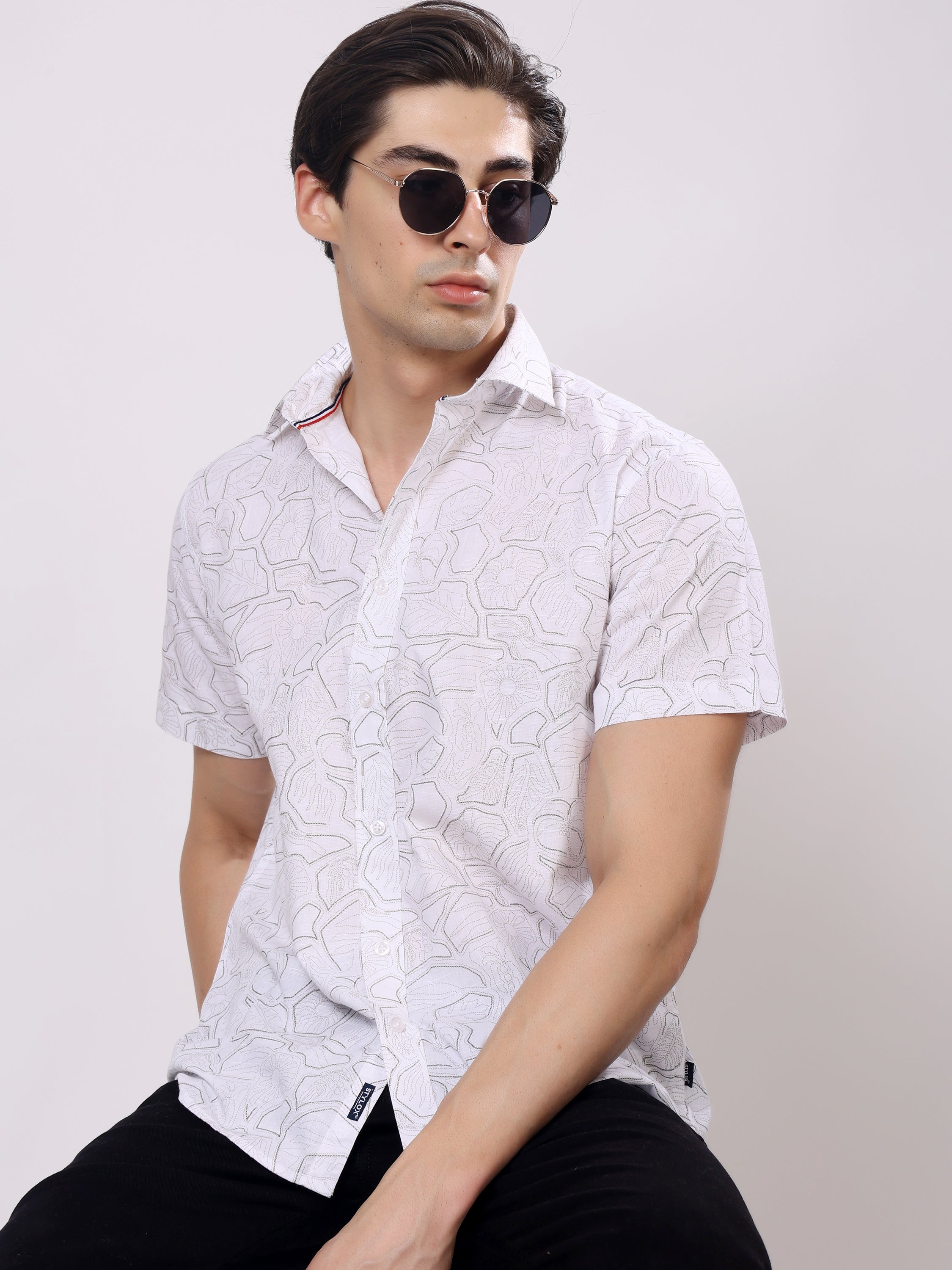 Stylox Men’s Regular Fit Half Sleeve Stylish Abstract Printed Casual Shirt - Stylox