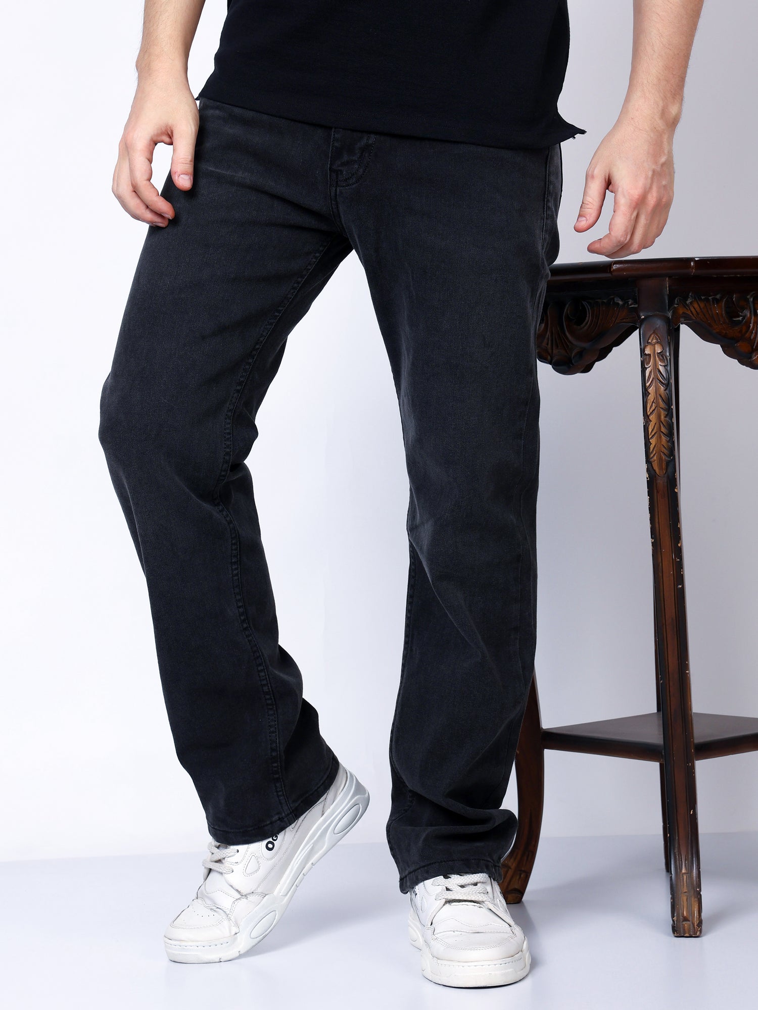 Stylox Men’s Mid-Rise Comfort Fit Stretchable Dark Grey Denim Jeans - Stylox