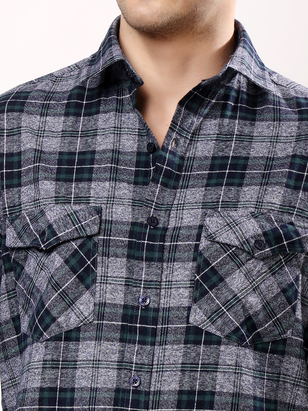 Stylox Men’s Regular Fit Full Sleeve Check Shirt with Double Flap Pockets | Cotton Casual Checkered Shirt