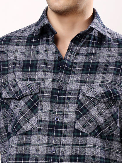 Stylox Men’s Regular Fit Full Sleeve Check Shirt with Double Flap Pockets | Cotton Casual Checkered Shirt