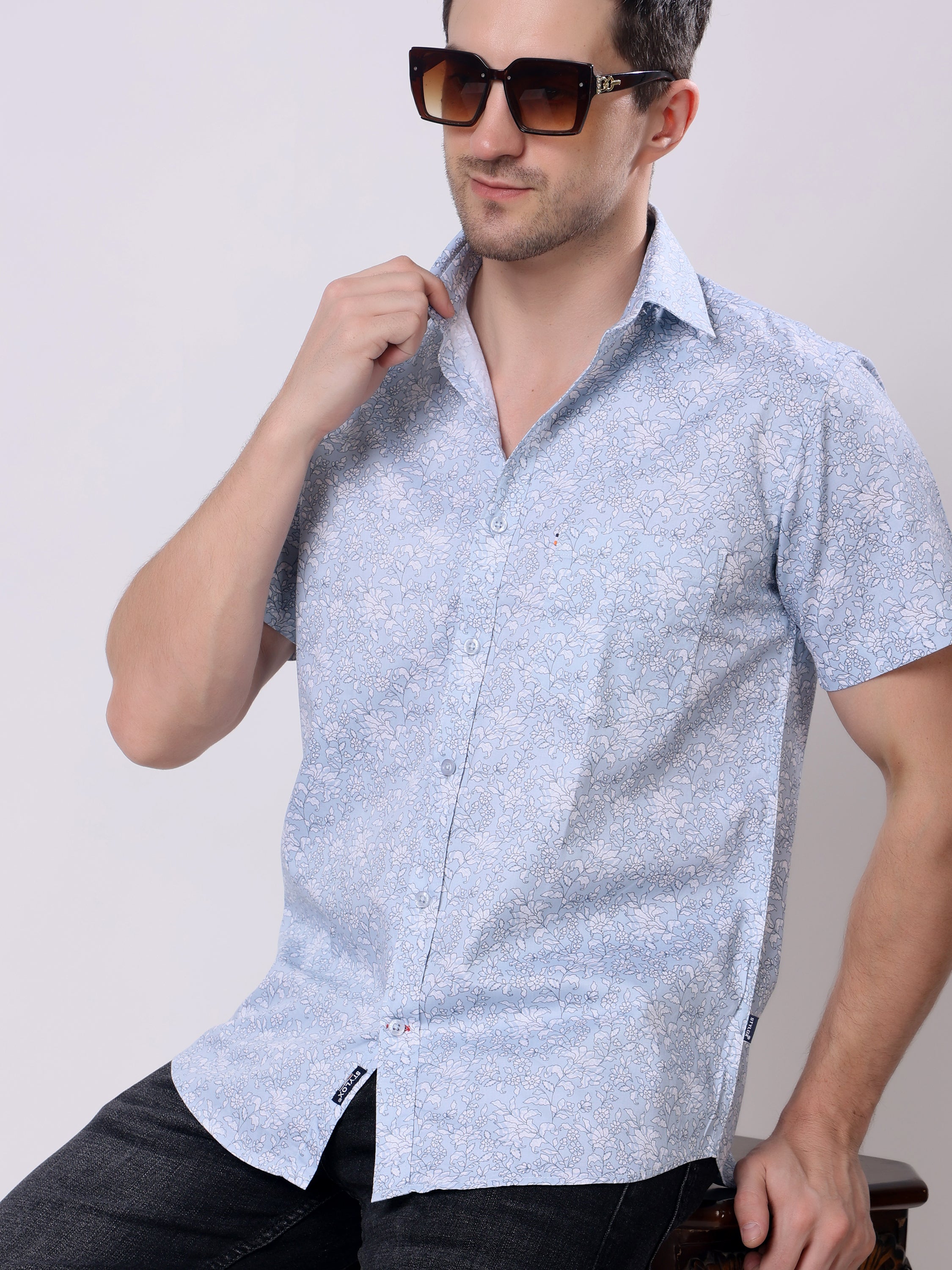 Stylox Men’s Regular Fit Half Sleeve floral print Cotton Summer Casual Shirt - Stylox