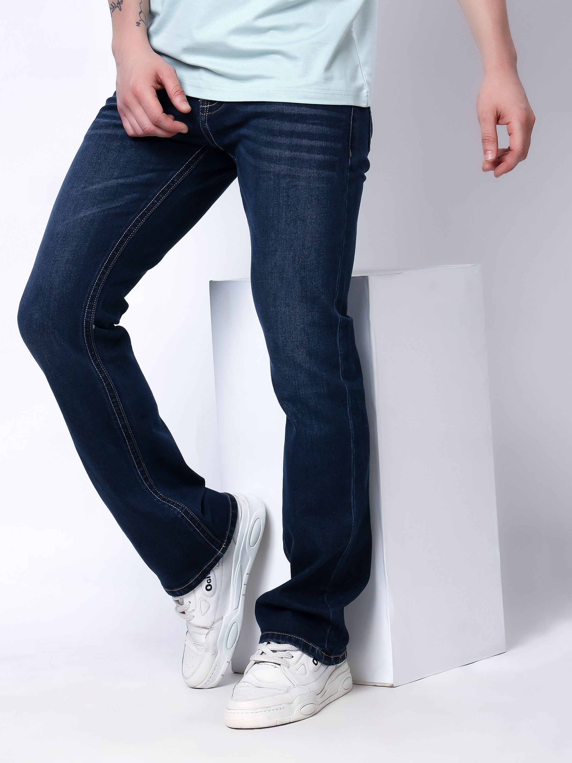 Stylox Men's Bootcut Fit Stretchable Denim Jeans-Dark Blue - Stylox