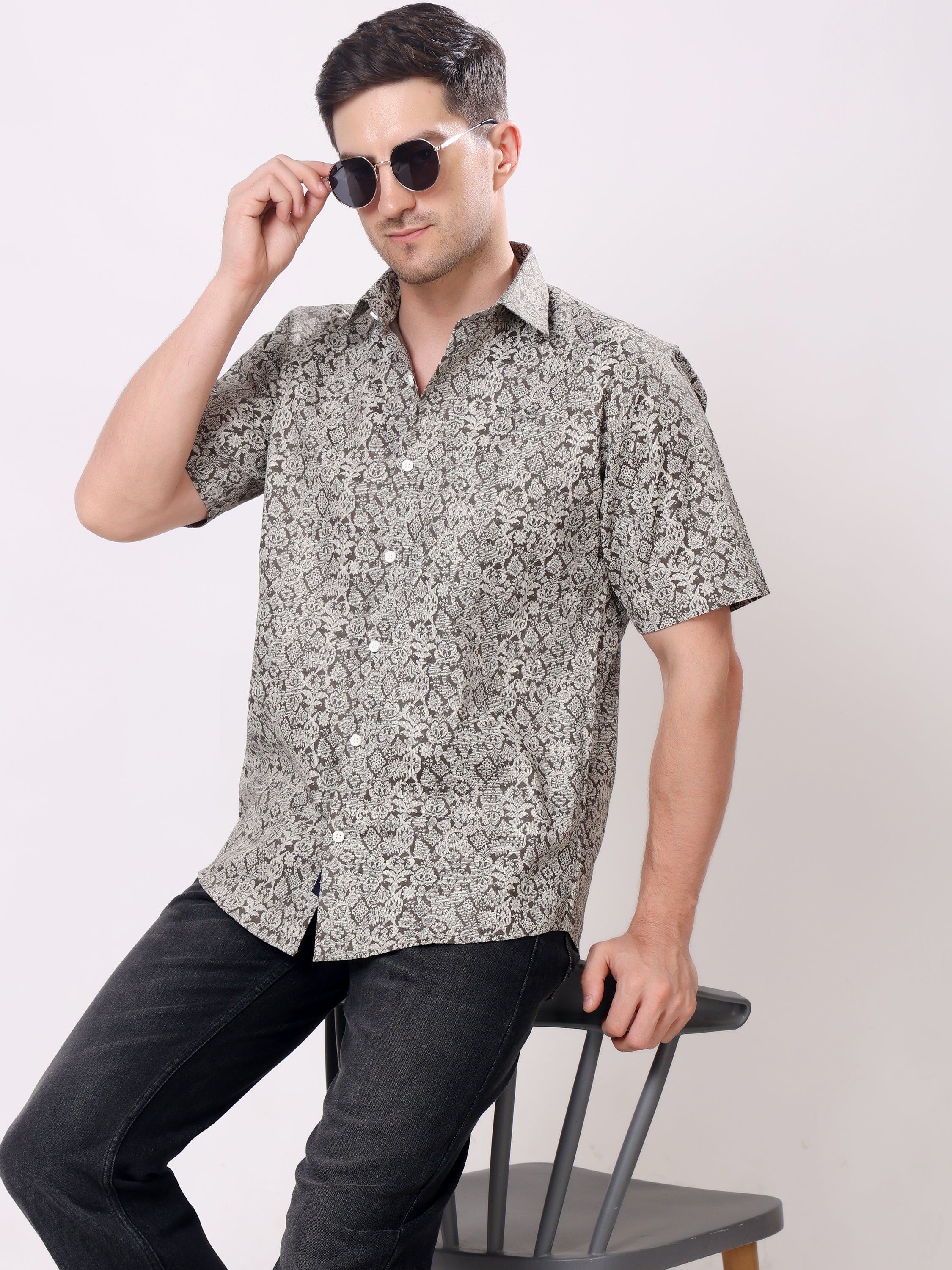 Stylox Men’s Regular Fit Half Sleeve Floral Printed Casual Stylish Summer Shirt - Stylox