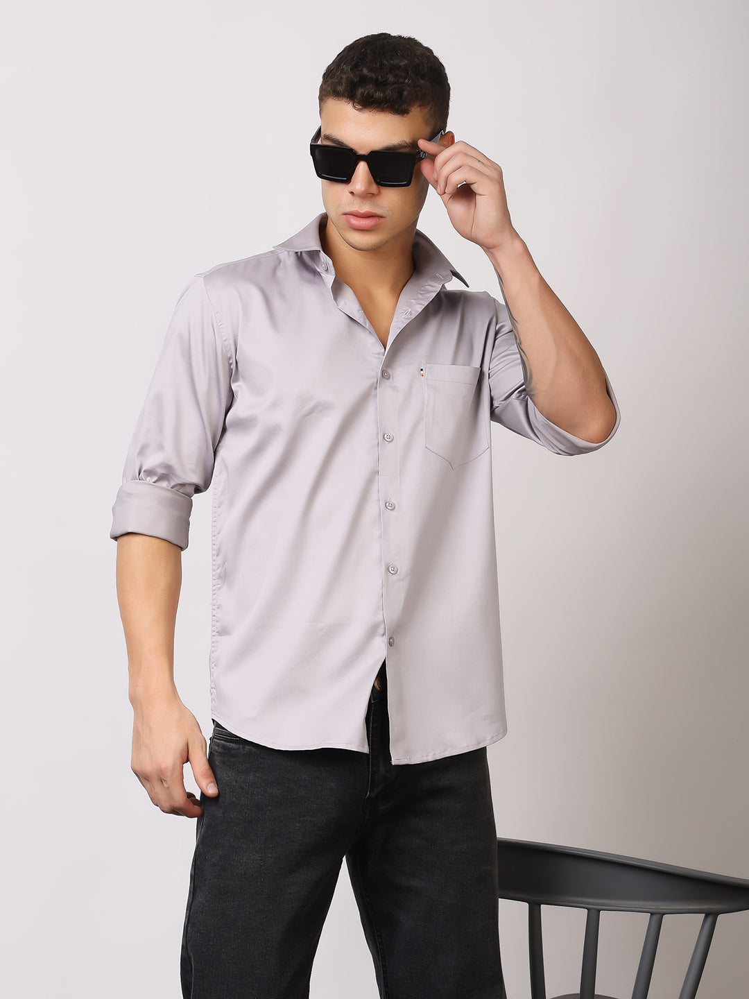Stylox Men's Full Sleeve Solid Partywear Casual Shirt – Premium Shine Finish Cotton Blend Regular Fit Shirt for Stylish Evening & Occasion Wear - Stylox