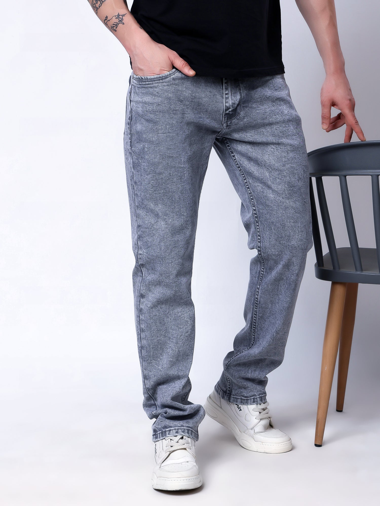Stylox Men’s Slim Fit Stretchable Steel Grey Denim Jeans - Stylox