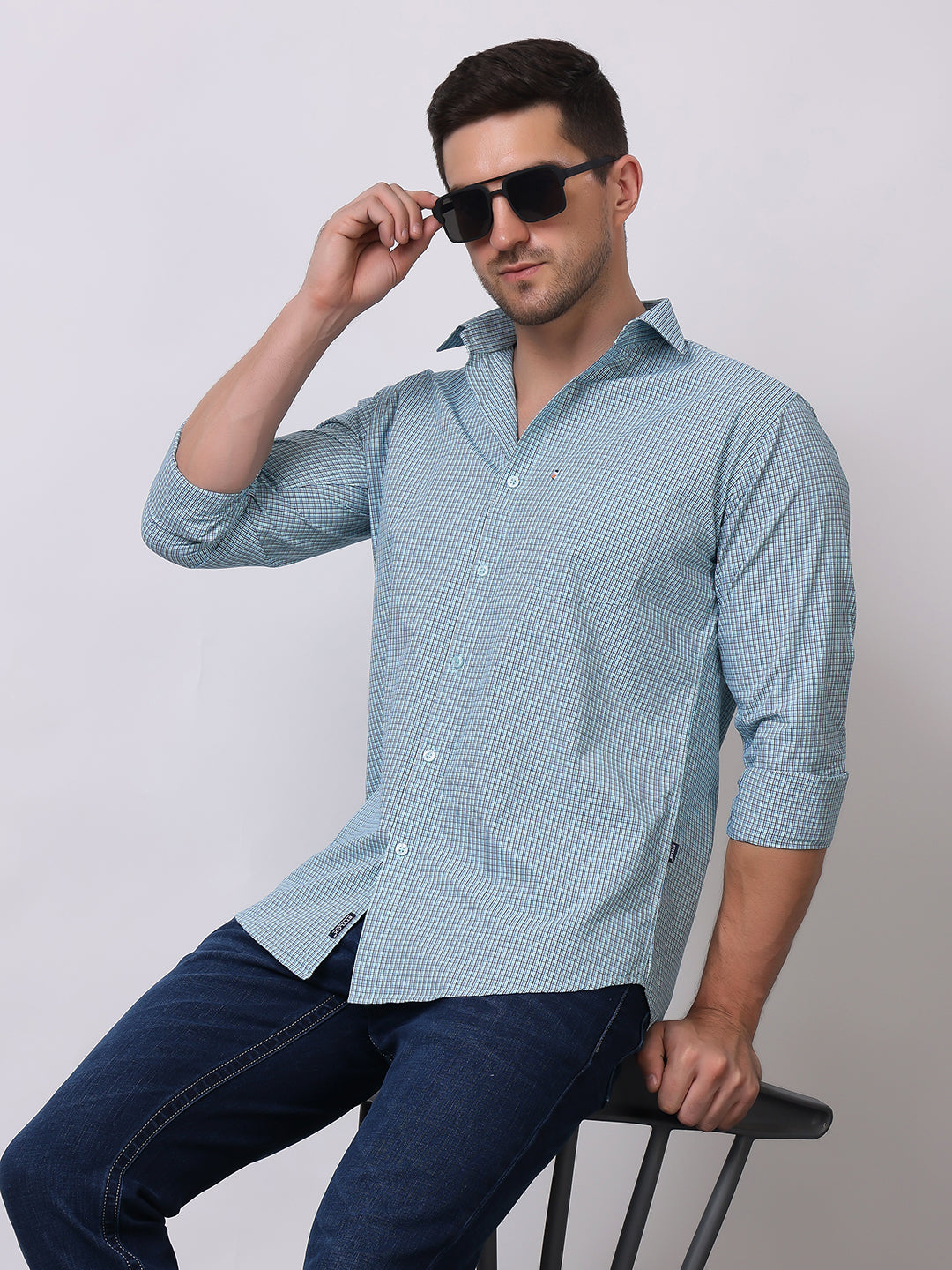 Stylox Men's Full Sleeve Check Casual Shirt – Premium Cotton Blend Regular Fit Checked Shirt for Trendy Everyday & Office Wear