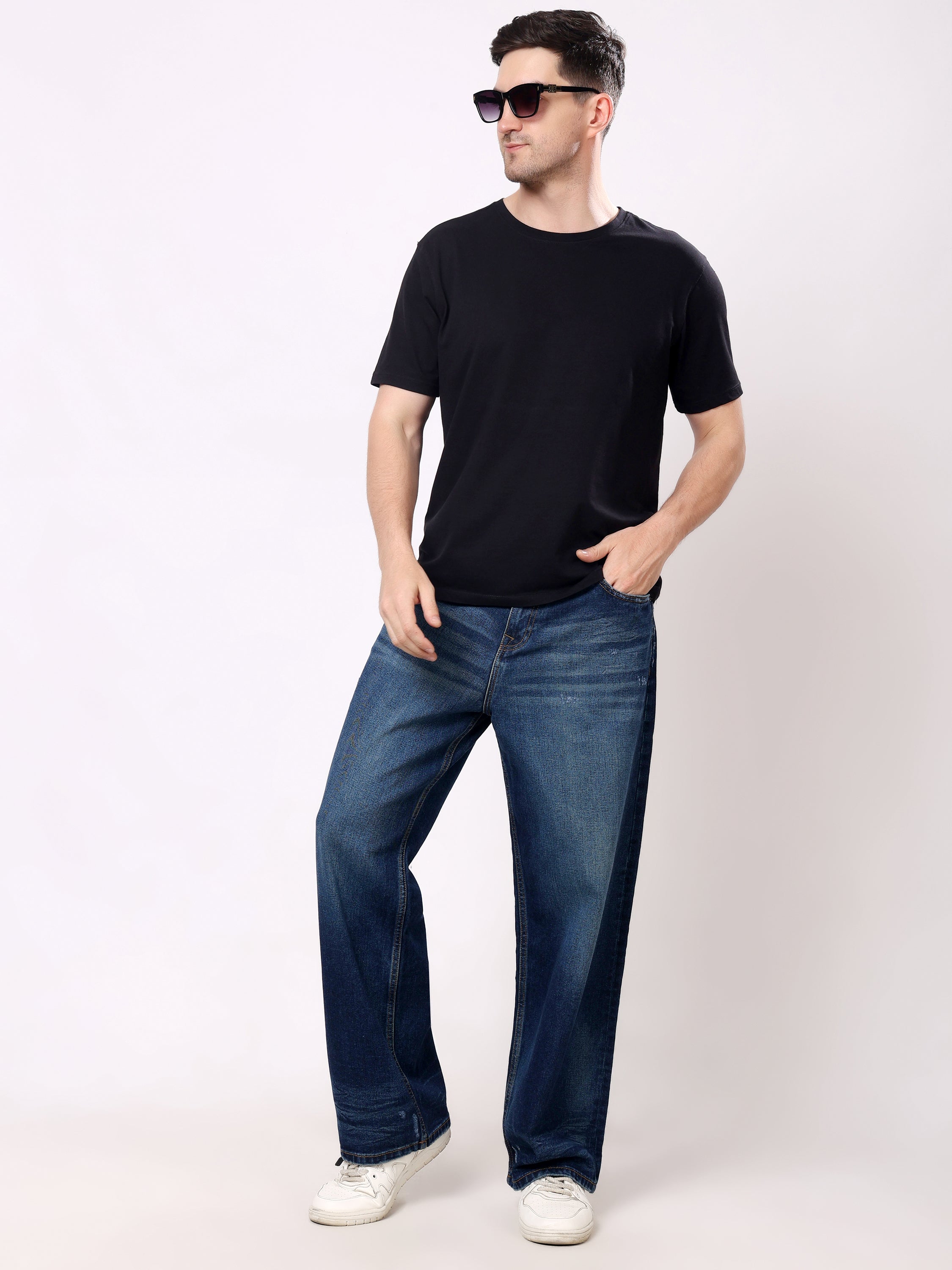 Stylox Men’s Super Baggy Fit Wide Leg Denim Jeans-Indigo