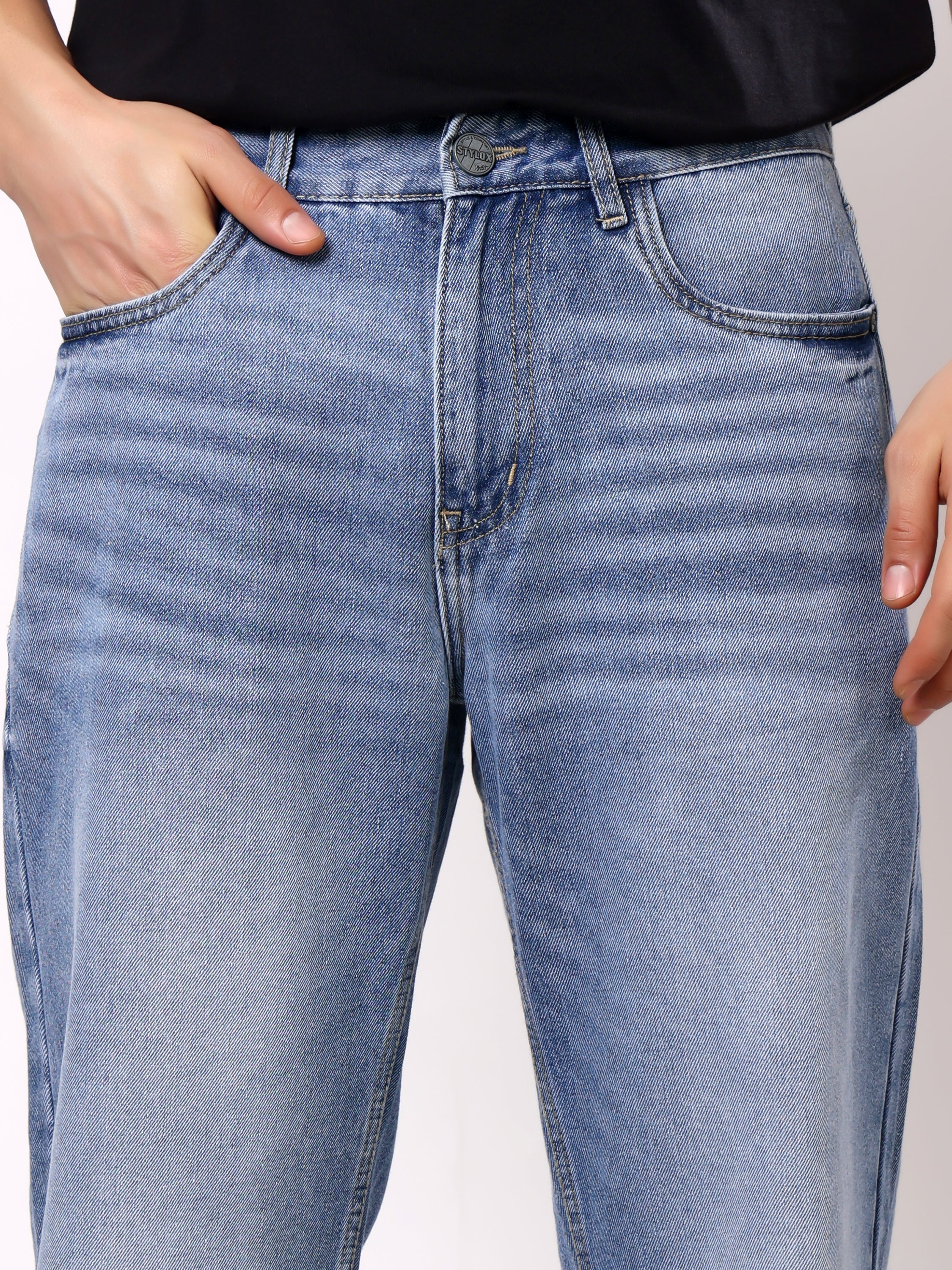 Stylox Men’s Baggy Fit Non-Stretch Wide Leg Casual Streetwear Denim Jeans