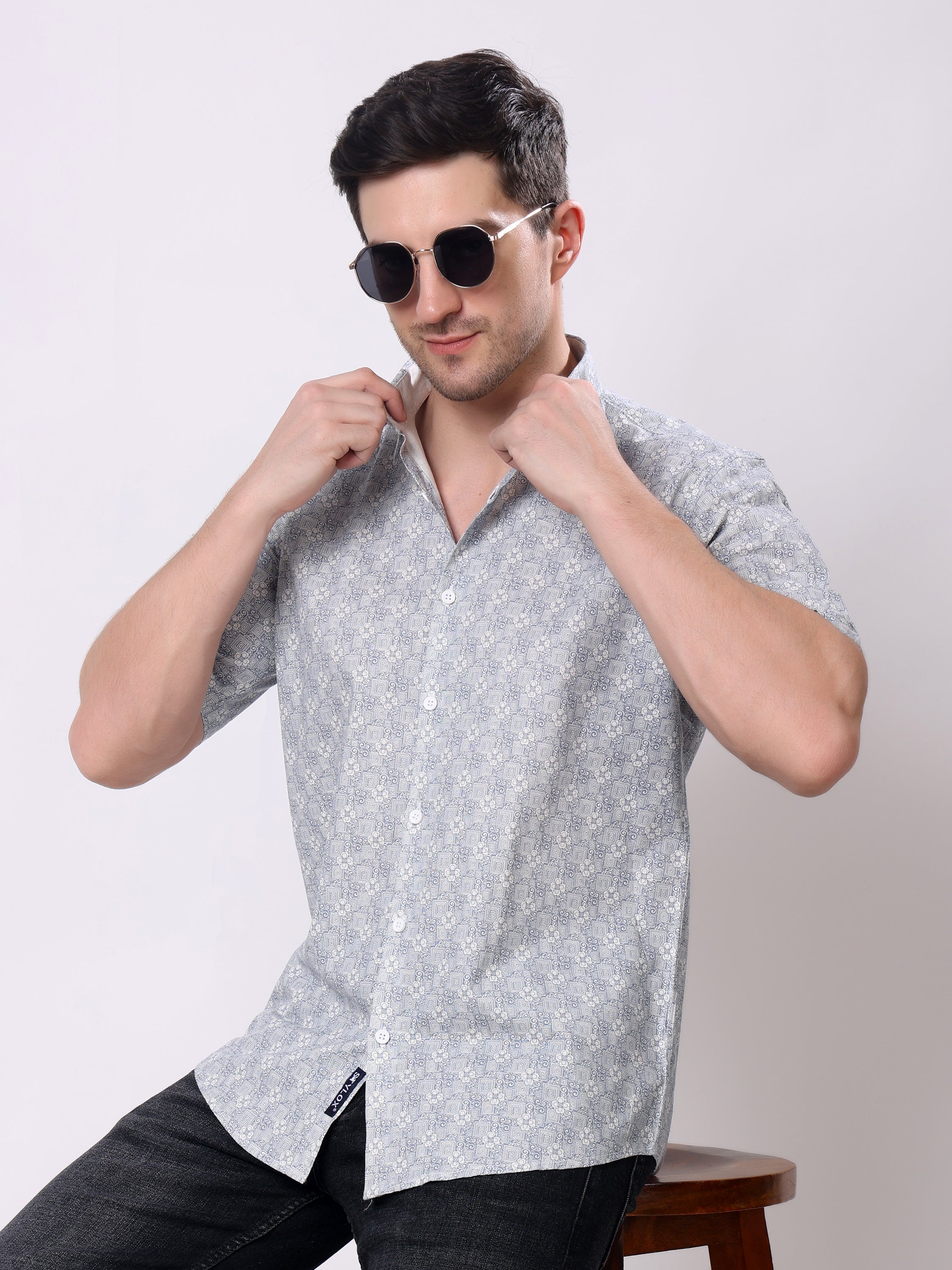 Stylox Men’s Regular Fit Half Sleeve Abstract print Summer Casual Shirt - Stylox