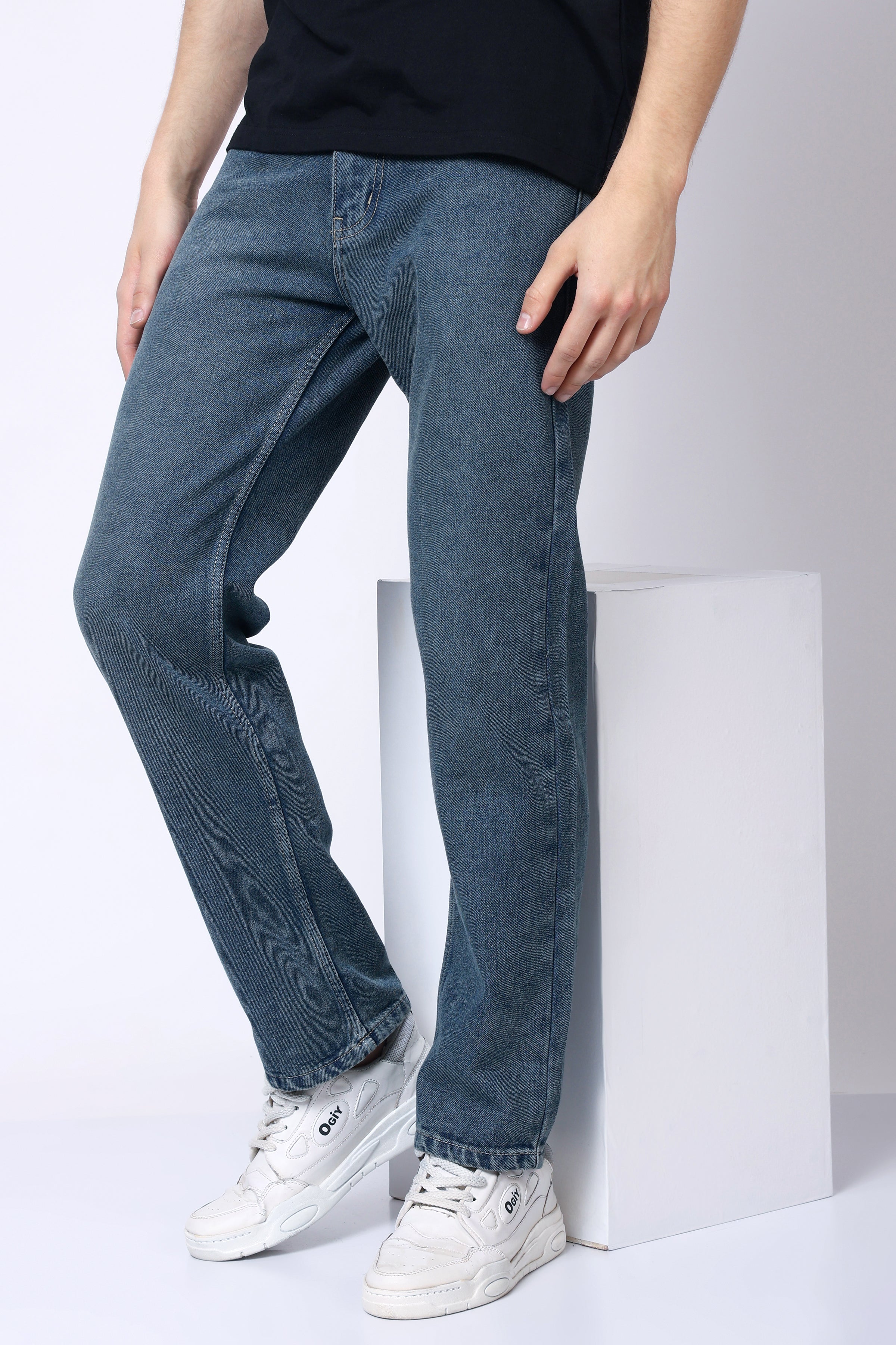 Stylox Men’s Mid-Rise Comfort Fit Greenish Blue Non-Stretch Denim Jeans - Stylox