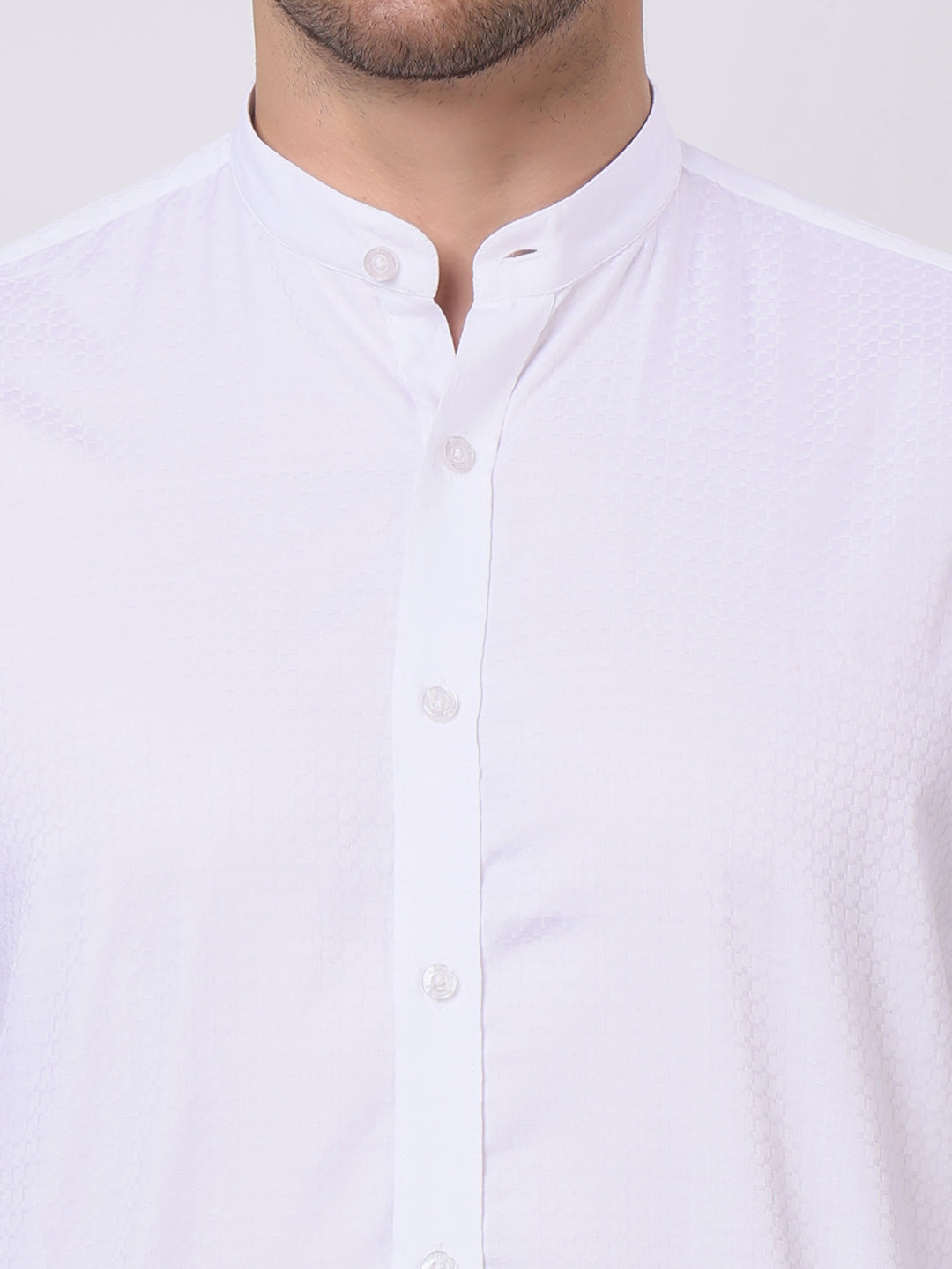 Stylox Men’s White Mandarin Collar Full Sleeve Casual Shirt - Stylox
