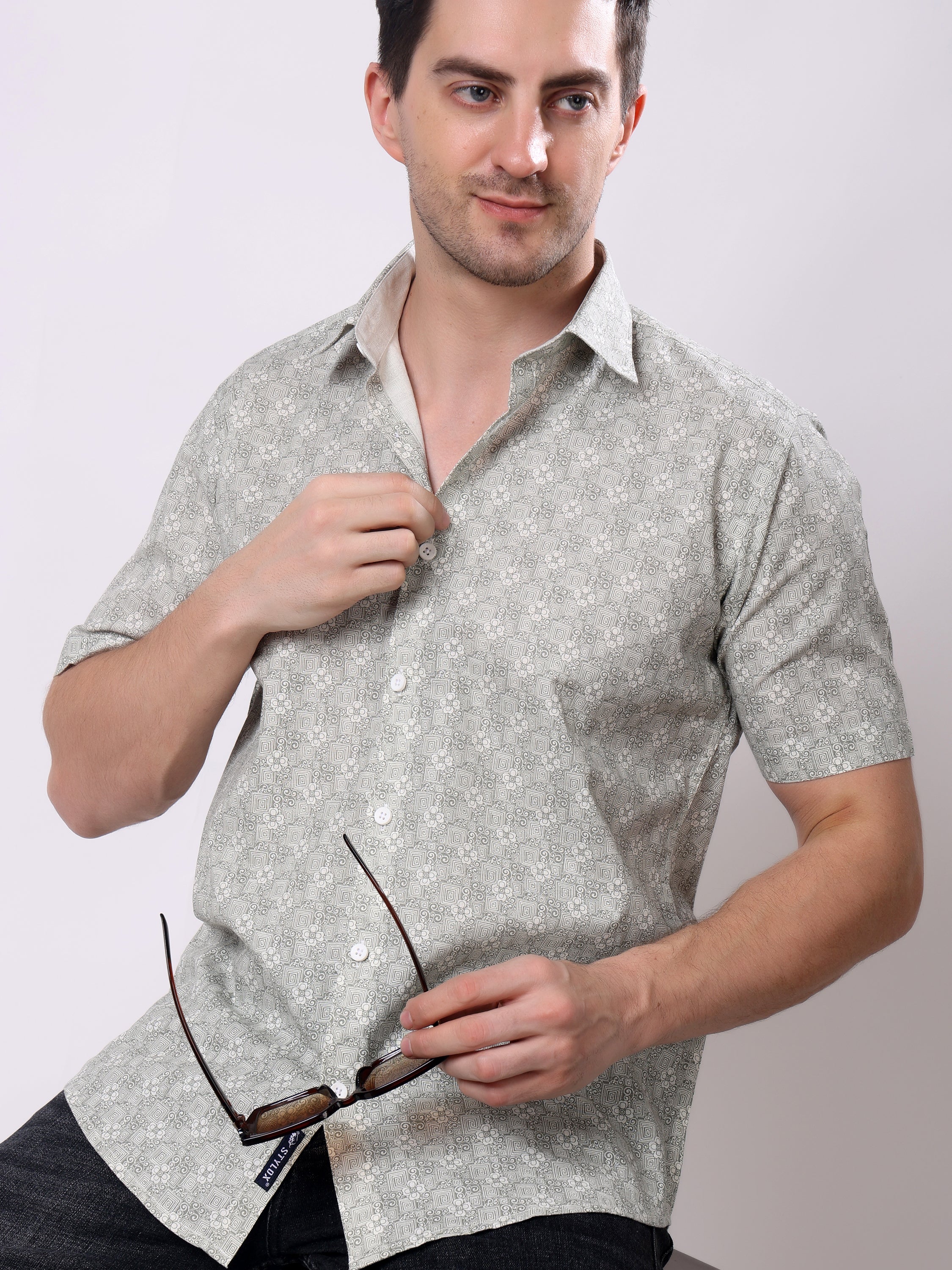 Stylox Men’s Regular Fit Half Sleeve Abstract print Summer Casual Shirt - Stylox