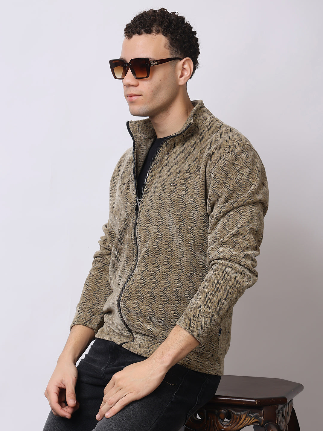 Stylox Men’s Textured Winter Jacket – High-Neck Full-Zip Warm Fleece Jacket for Casual &amp; Daily Wear