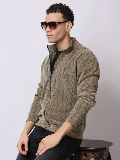 Stylox Men’s Textured Winter Jacket – High-Neck Full-Zip Warm Fleece Jacket for Casual &amp; Daily Wear