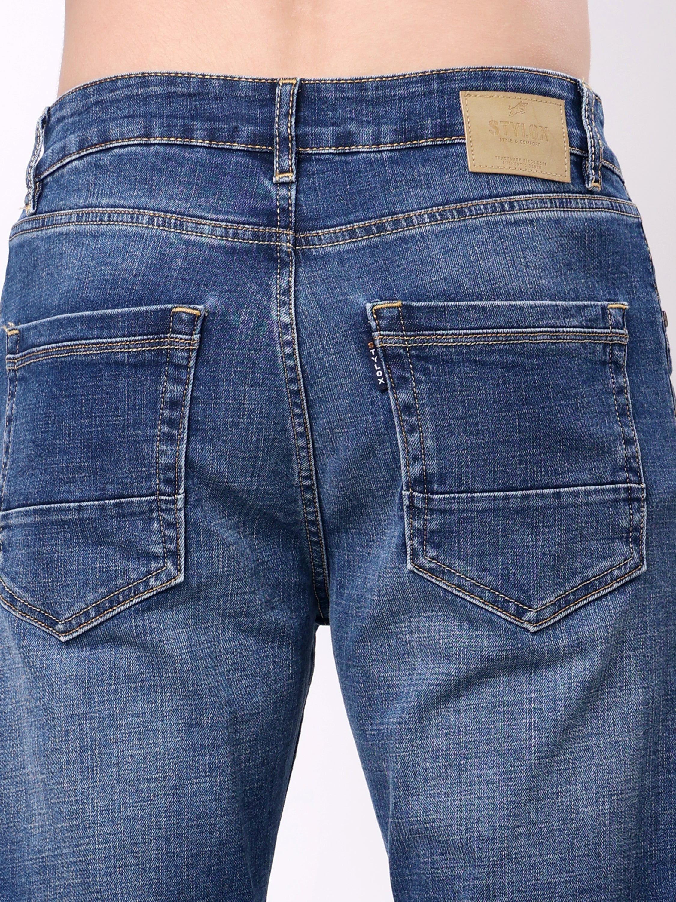 Stylox Men’s Stretchable Slim Fit Mid-Rise Casual Denim Jeans - Stylox