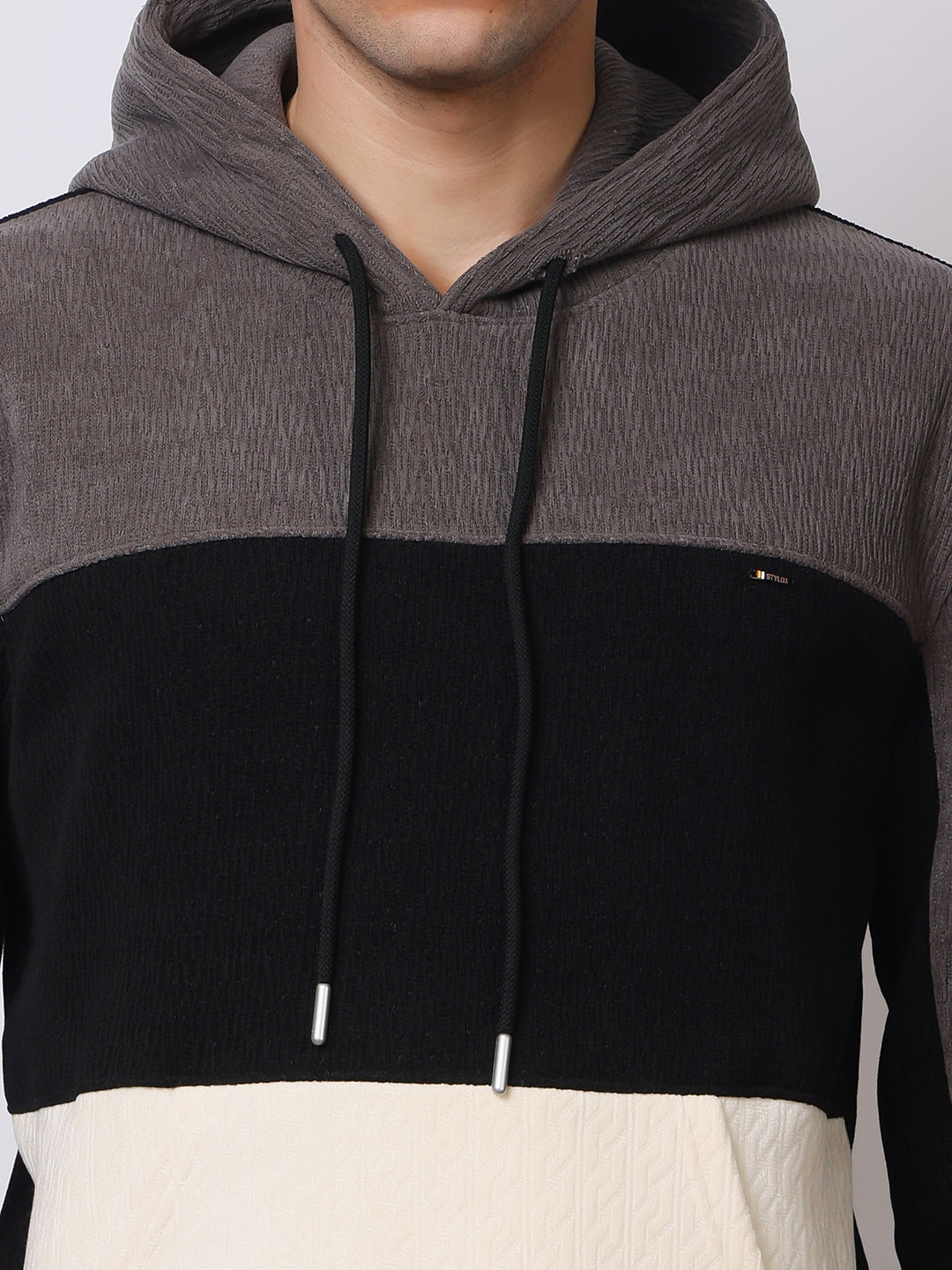 Stylox Men’s Colorblock Winter Hoodie – Warm Fleece Pullover with Kangaroo Pocket & Drawstring Hood