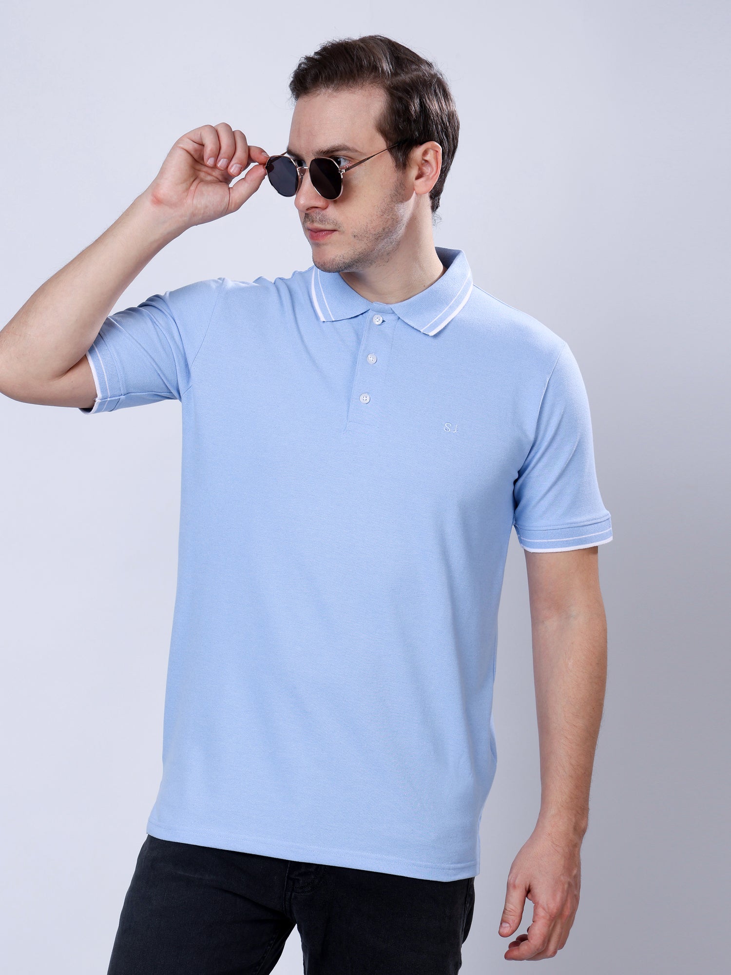 Stylox Men’s Solid Polo T-Shirt with Contrast-Tipped Collar - Stylox