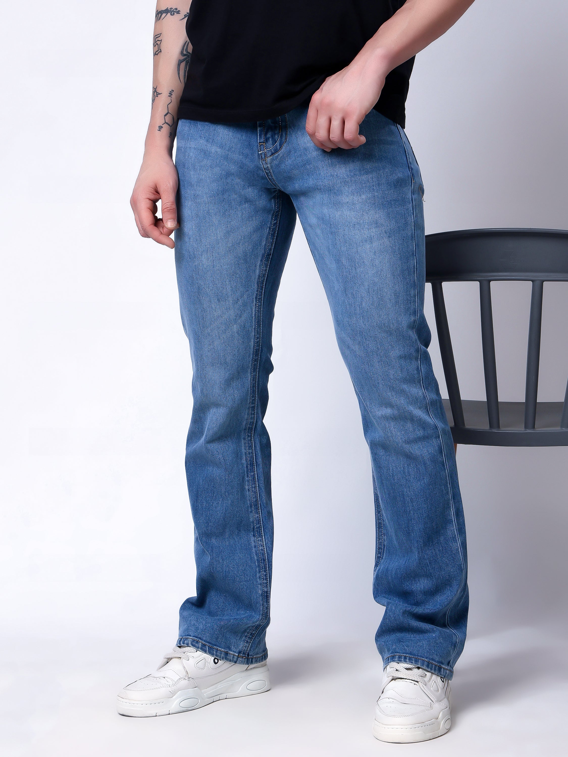 Stylox Men's Bootcut Fit Stretchable Denim Jeans-Light Blue - Stylox