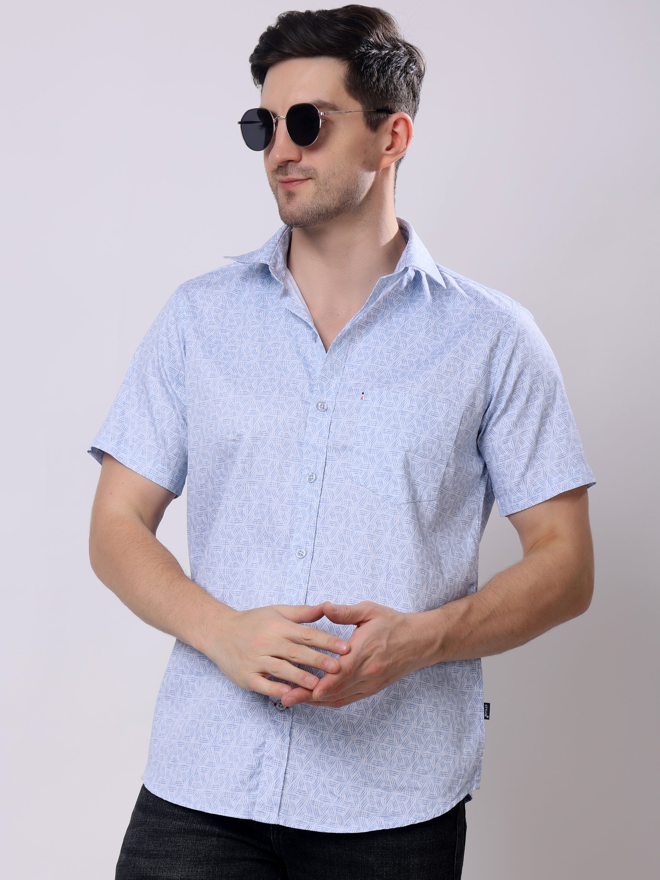 Stylox Men’s Regular Fit Half Sleeve Abstract print Cotton Summer Casual Shirt - Stylox