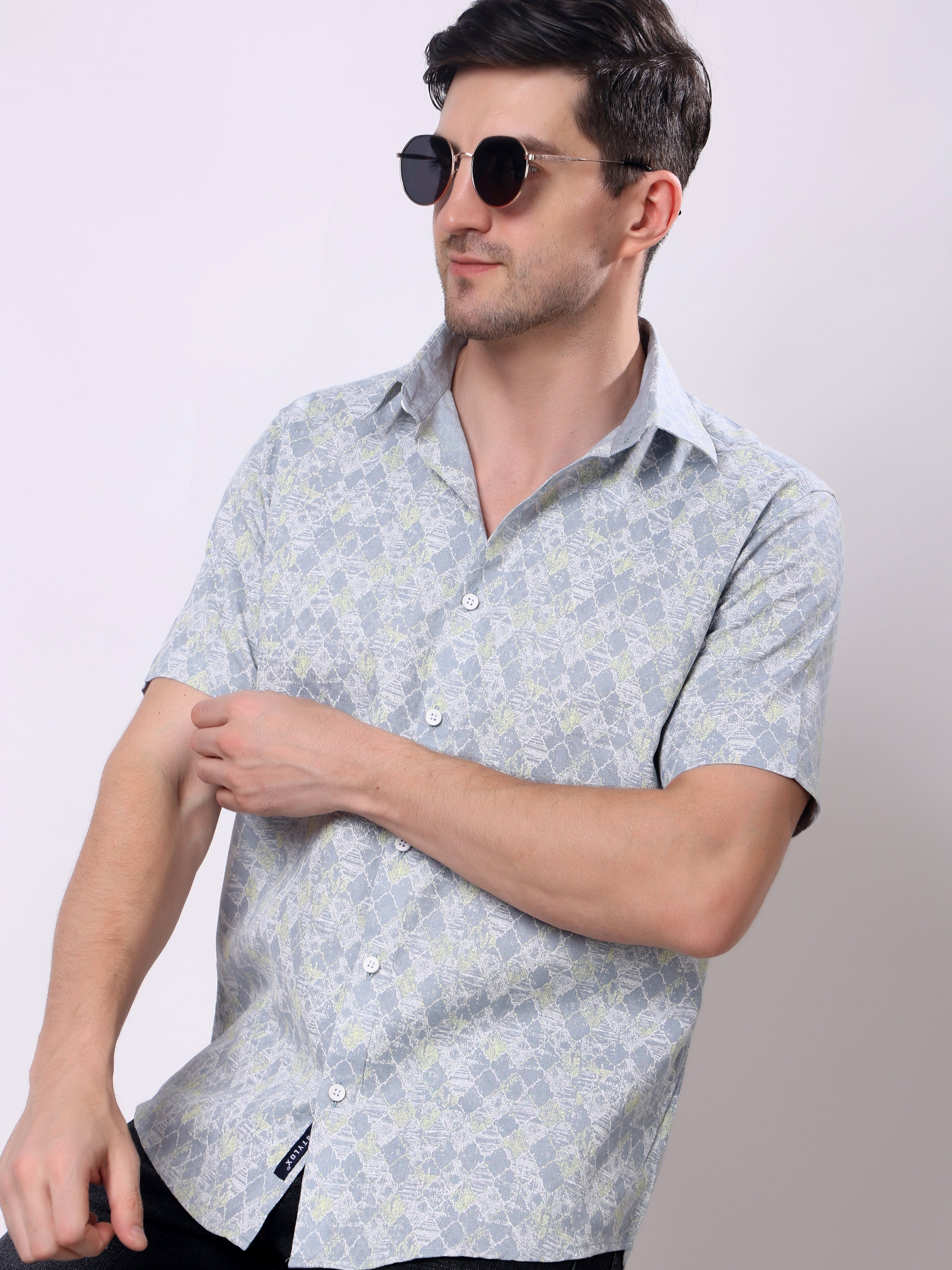 Stylox Men’s Regular Fit Half Sleeve Abstract print Casual Shirt - Stylox