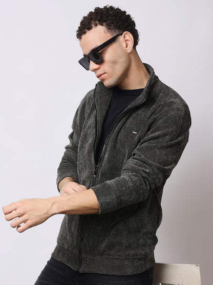 Stylox Men’s Textured Winter Jacket – High-Neck Full-Zip Warm Fleece Jacket for Casual &amp; Daily Wear