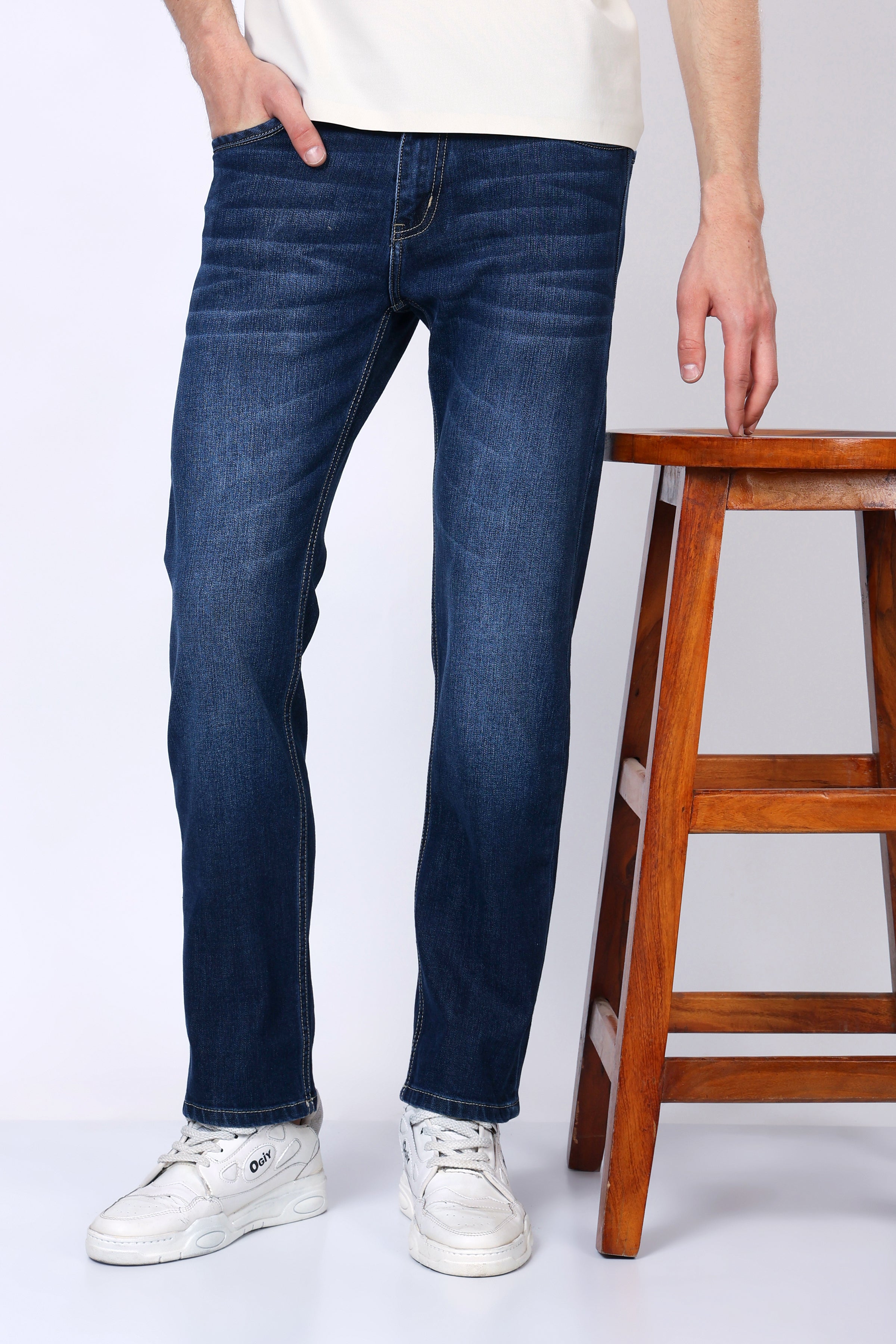 Stylox Men’s Mid-Rise Comfort Fit Stretchable Denim Jeans-Mid Dark Blue - Stylox