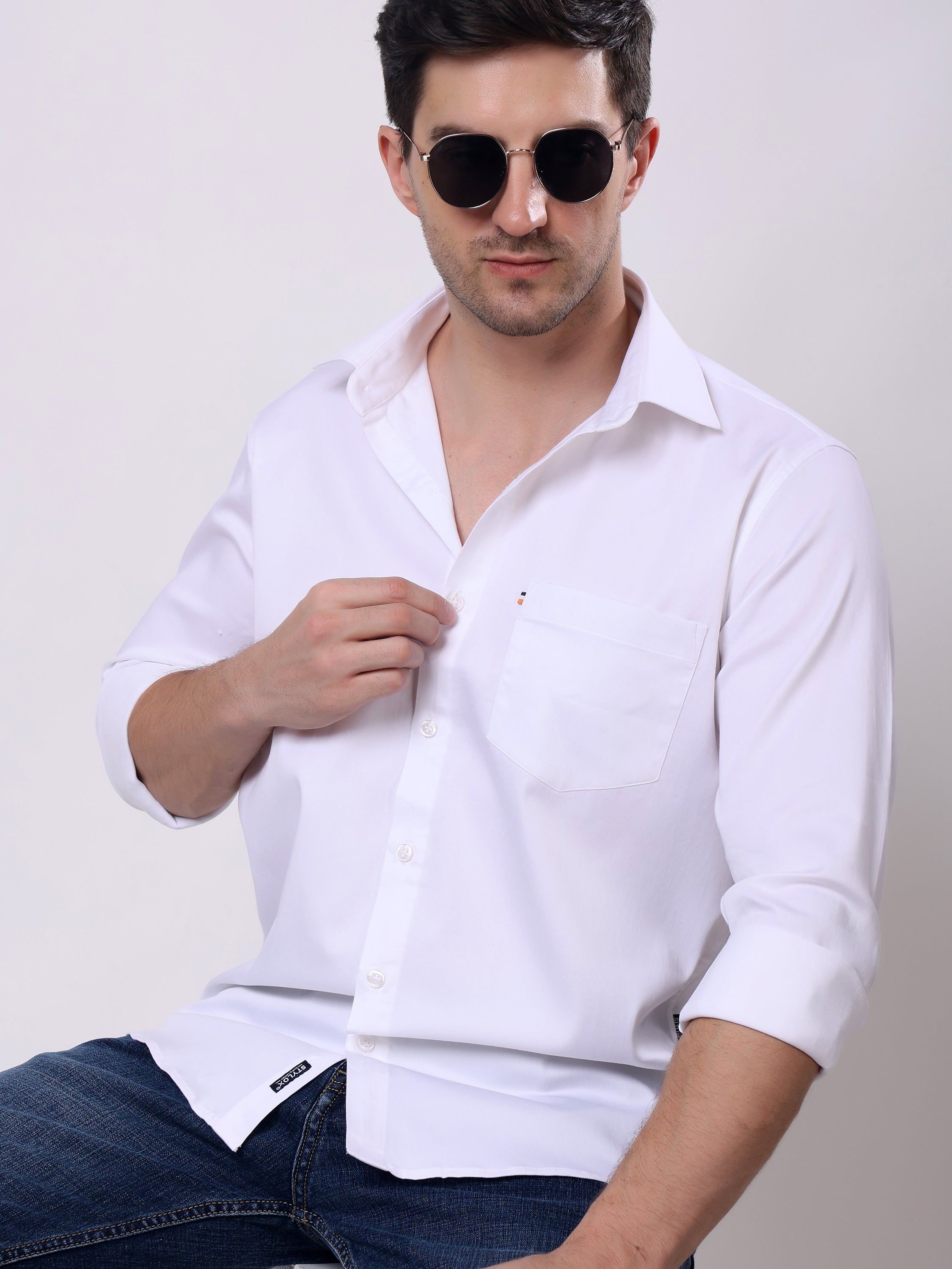 Stylox Men’s Regular Fit Full Sleeve Solid Cotton Satin Casual Shirt - Stylox
