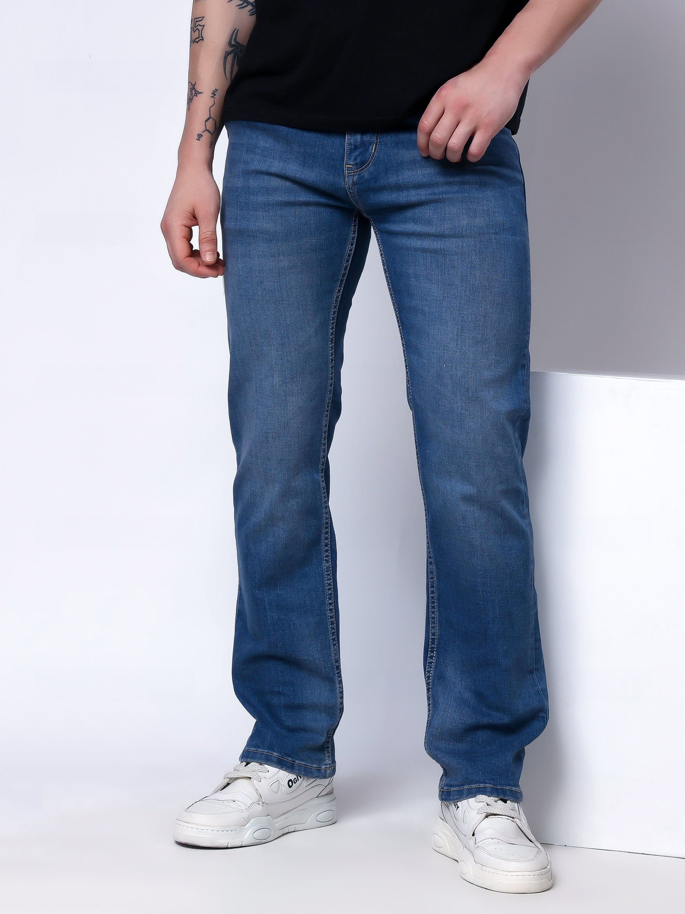 Stylox Men’s Comfort Fit Stretchable Denim Jeans-Mid Light Blue