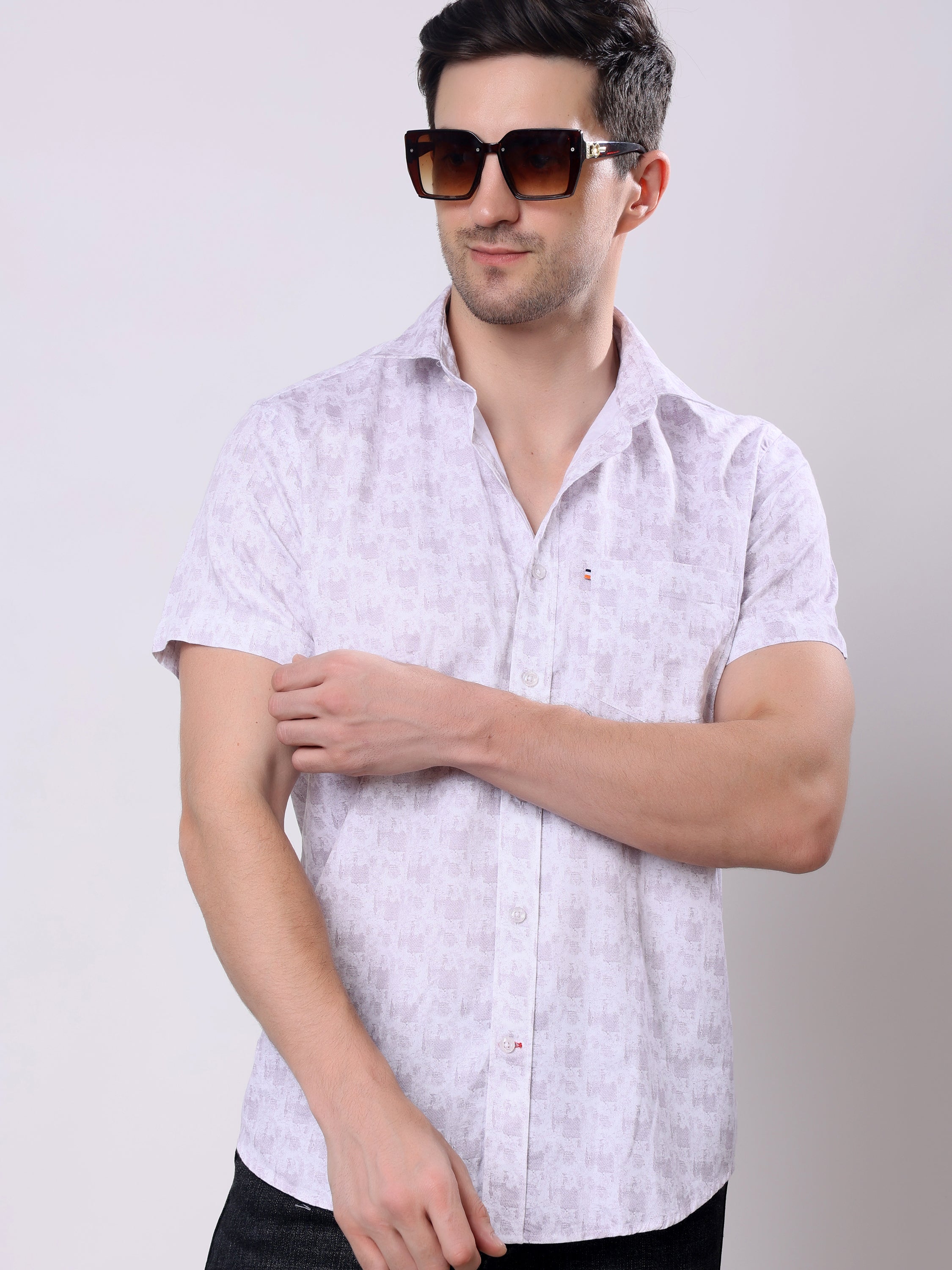 Stylox Men’s Regular Fit Half Sleeve Abstract print Cotton Summer Casual Shirt - Stylox