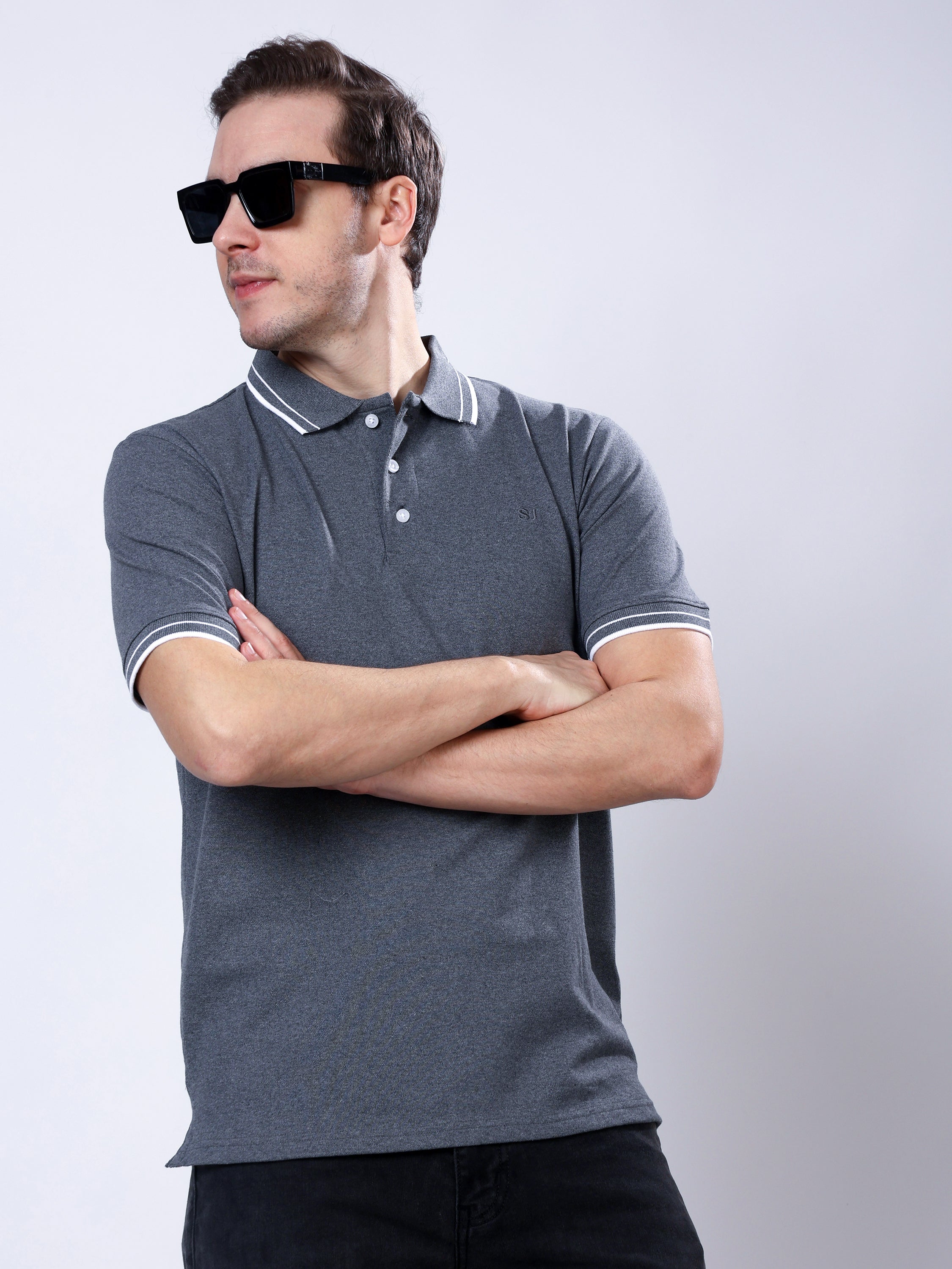 Stylox Men’s Solid Polo T-Shirt with Contrast-Tipped Collar - Stylox
