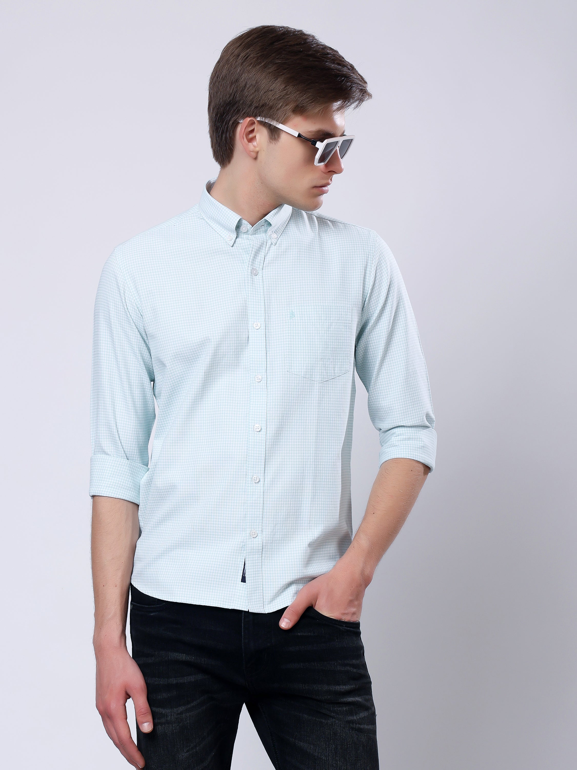 Stylox Men’s Regular Fit Full Sleeve Micro Check Casual Shirt - Stylox